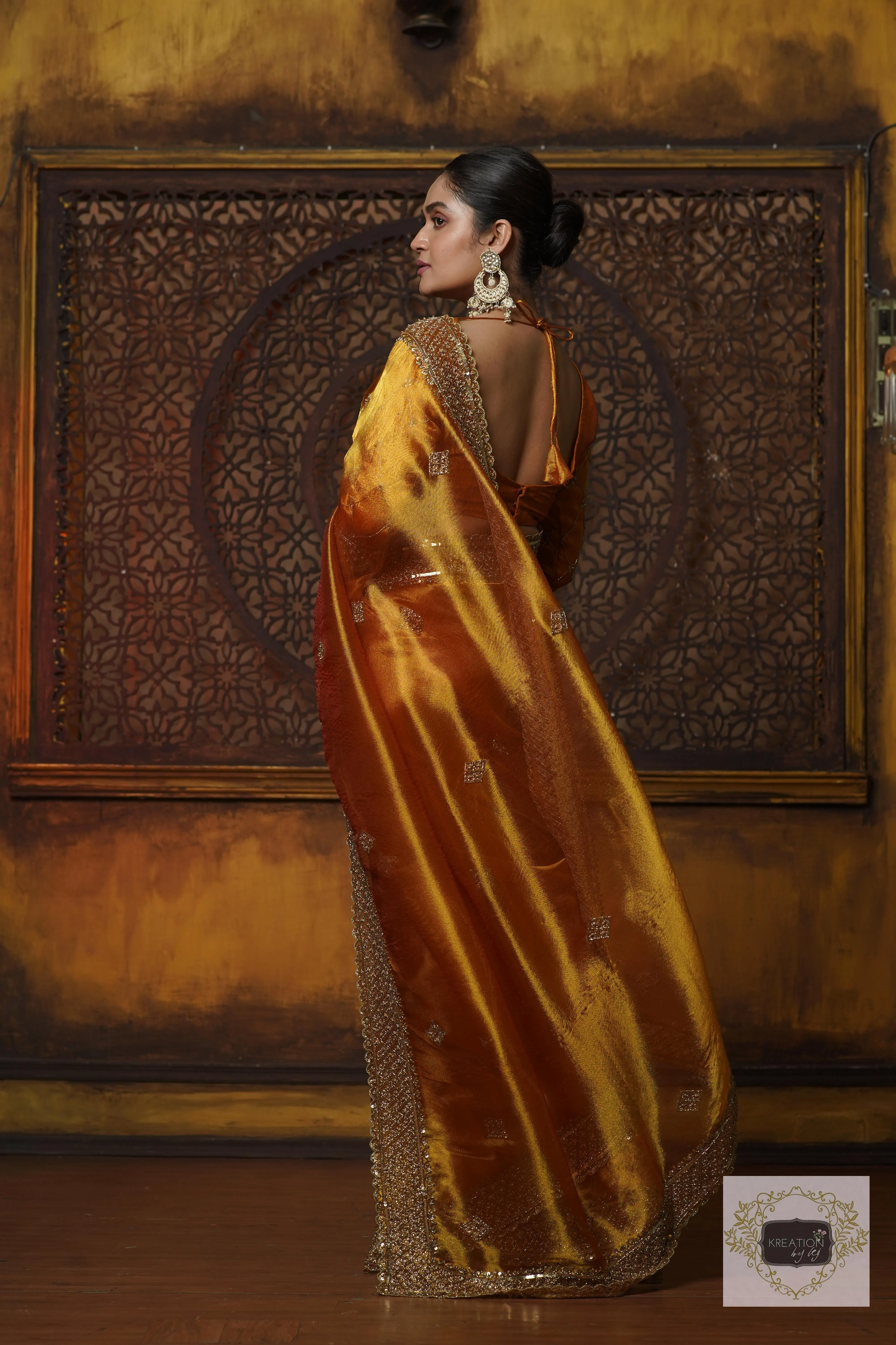 Fiery Gold Zari Tissue Zeenat Saree