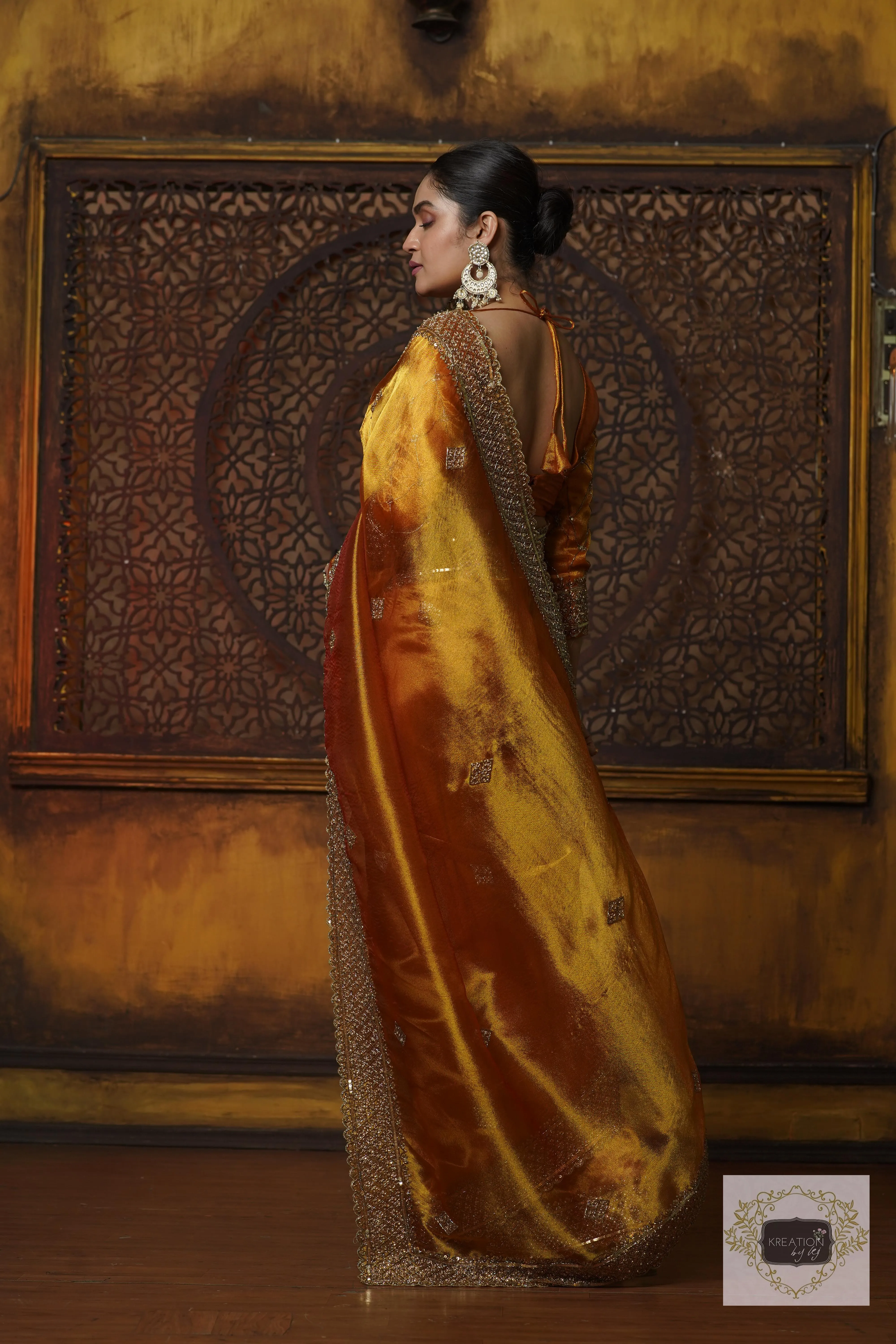 Fiery Gold Zari Tissue Zeenat Saree