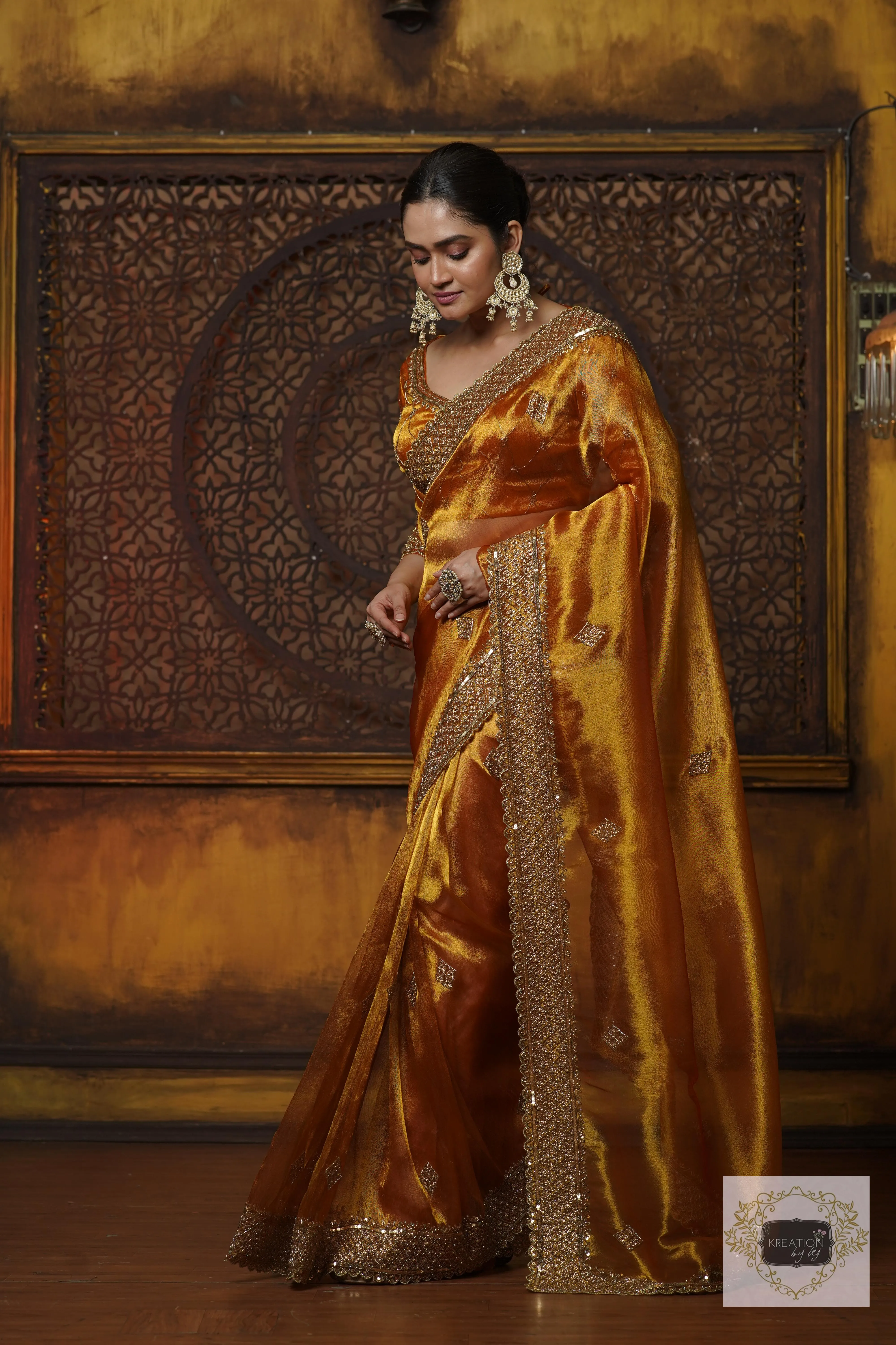 Fiery Gold Zari Tissue Zeenat Saree