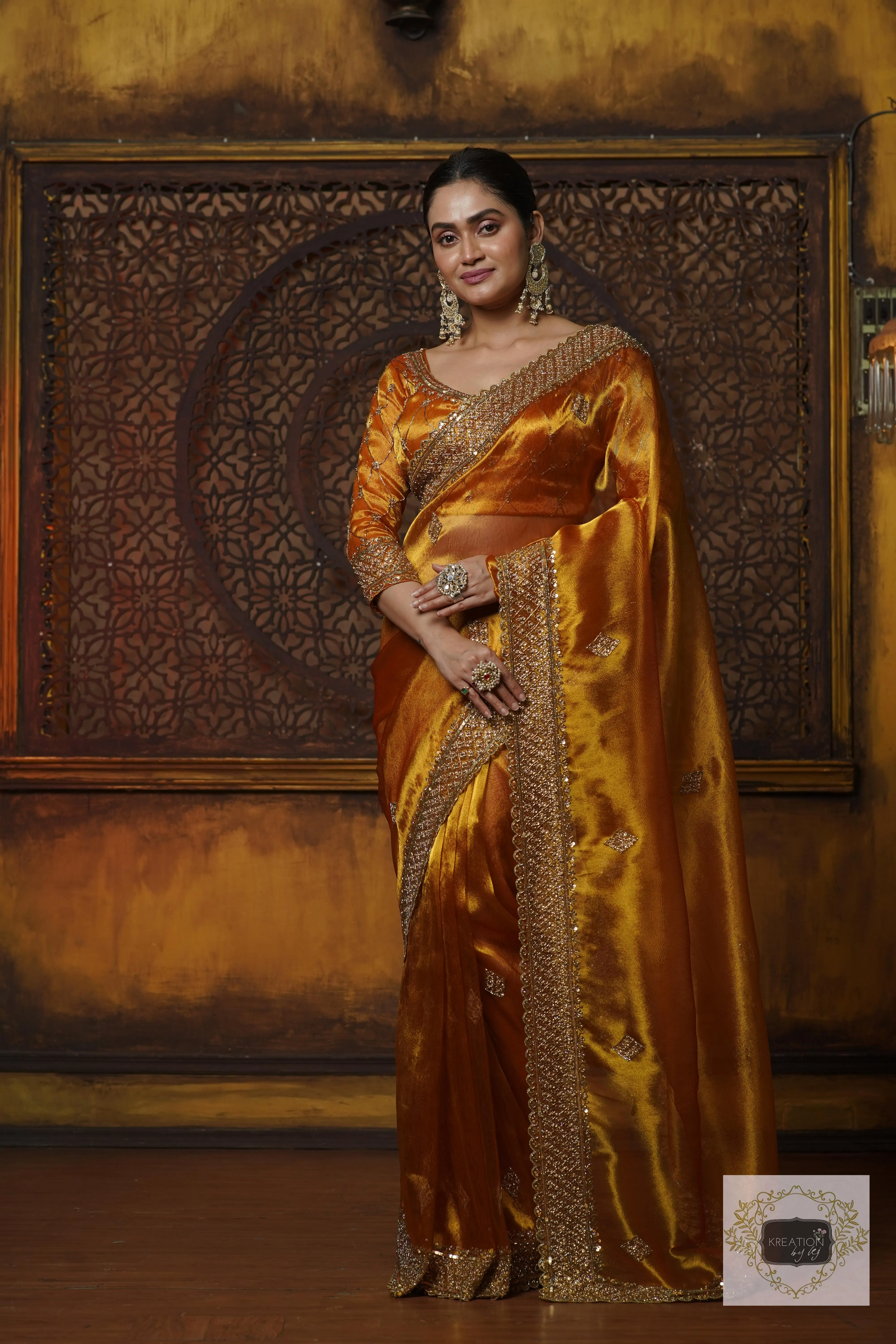 Fiery Gold Zari Tissue Zeenat Saree