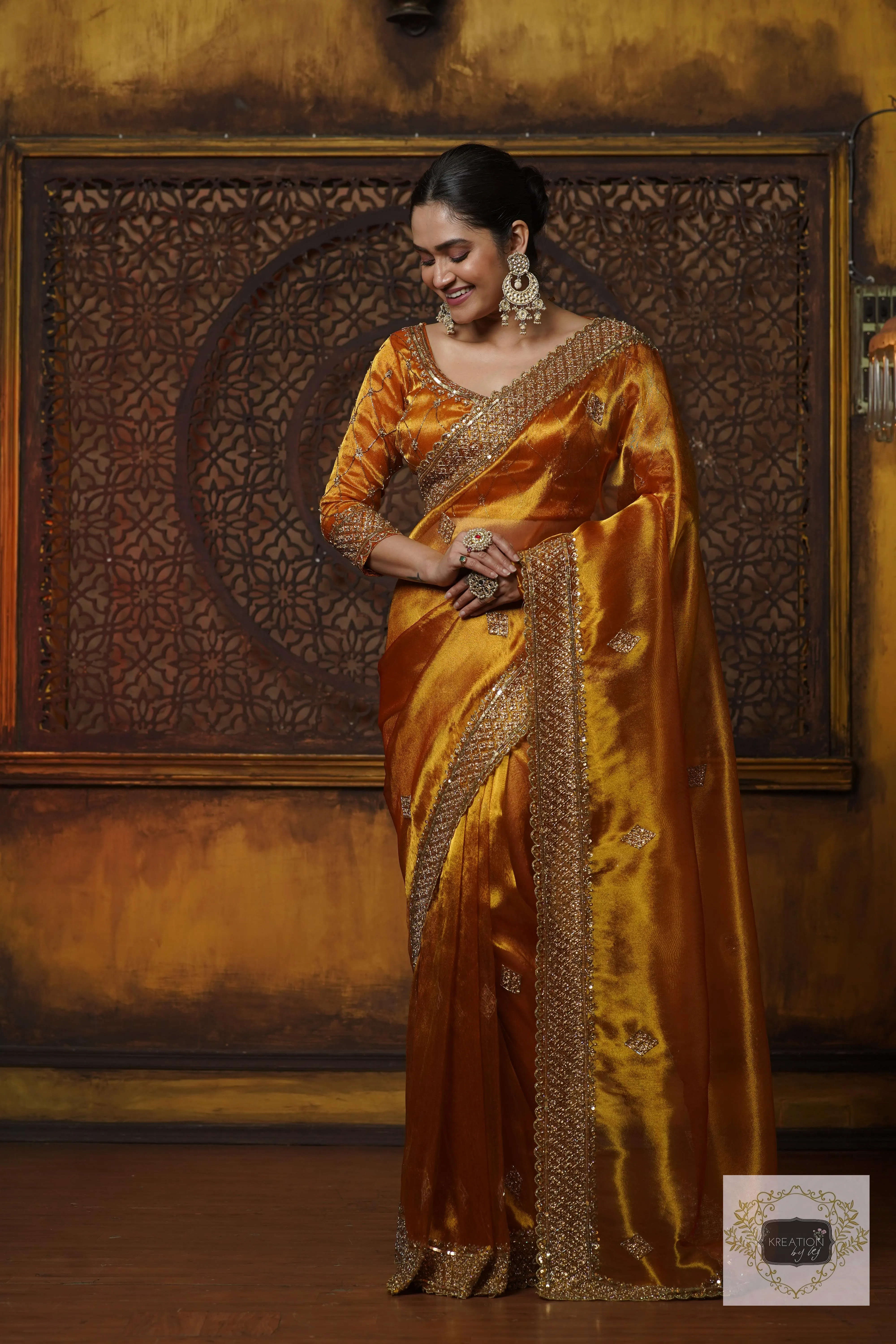 Fiery Gold Zari Tissue Zeenat Saree