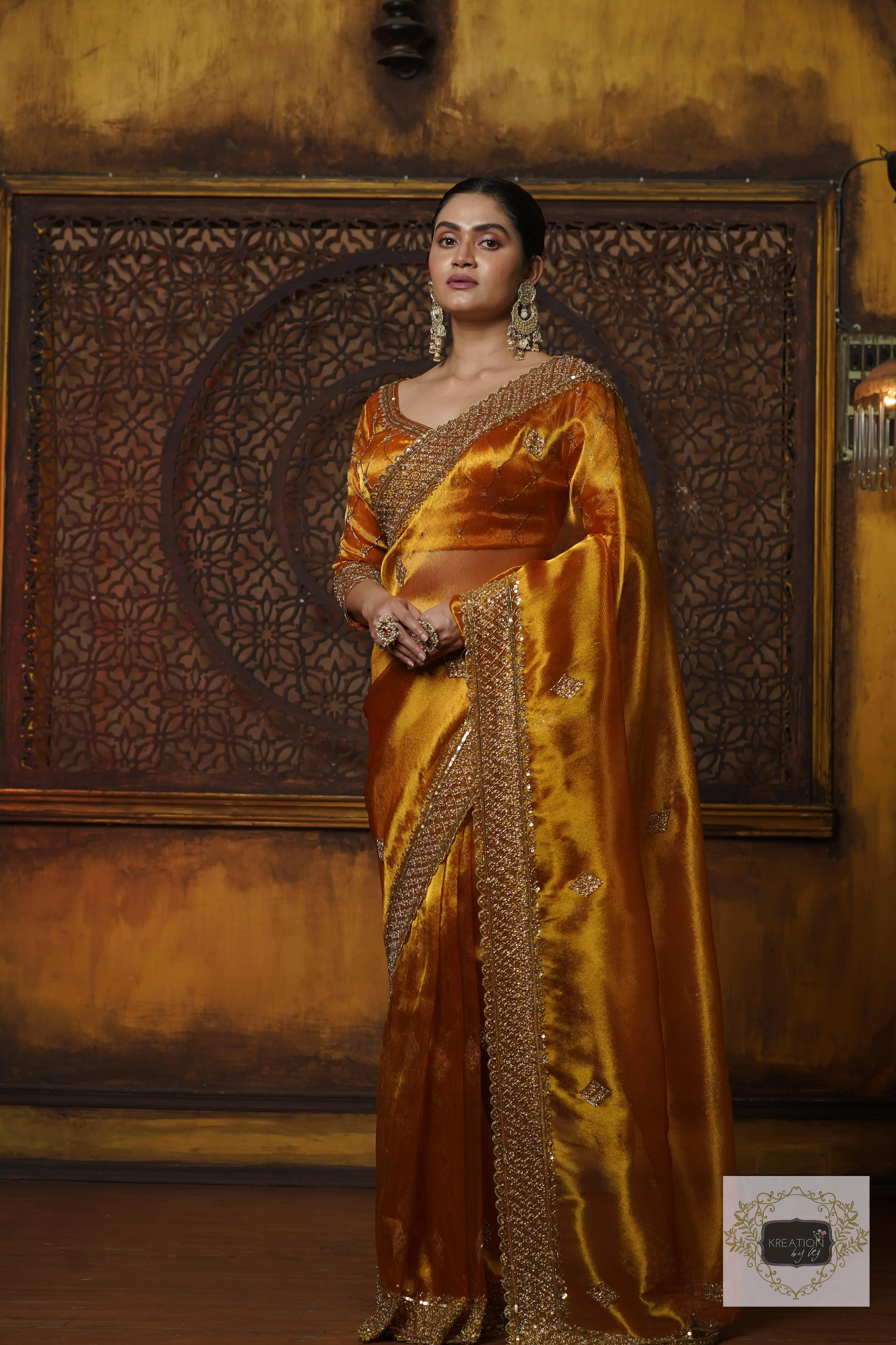 Fiery Gold Zari Tissue Zeenat Saree