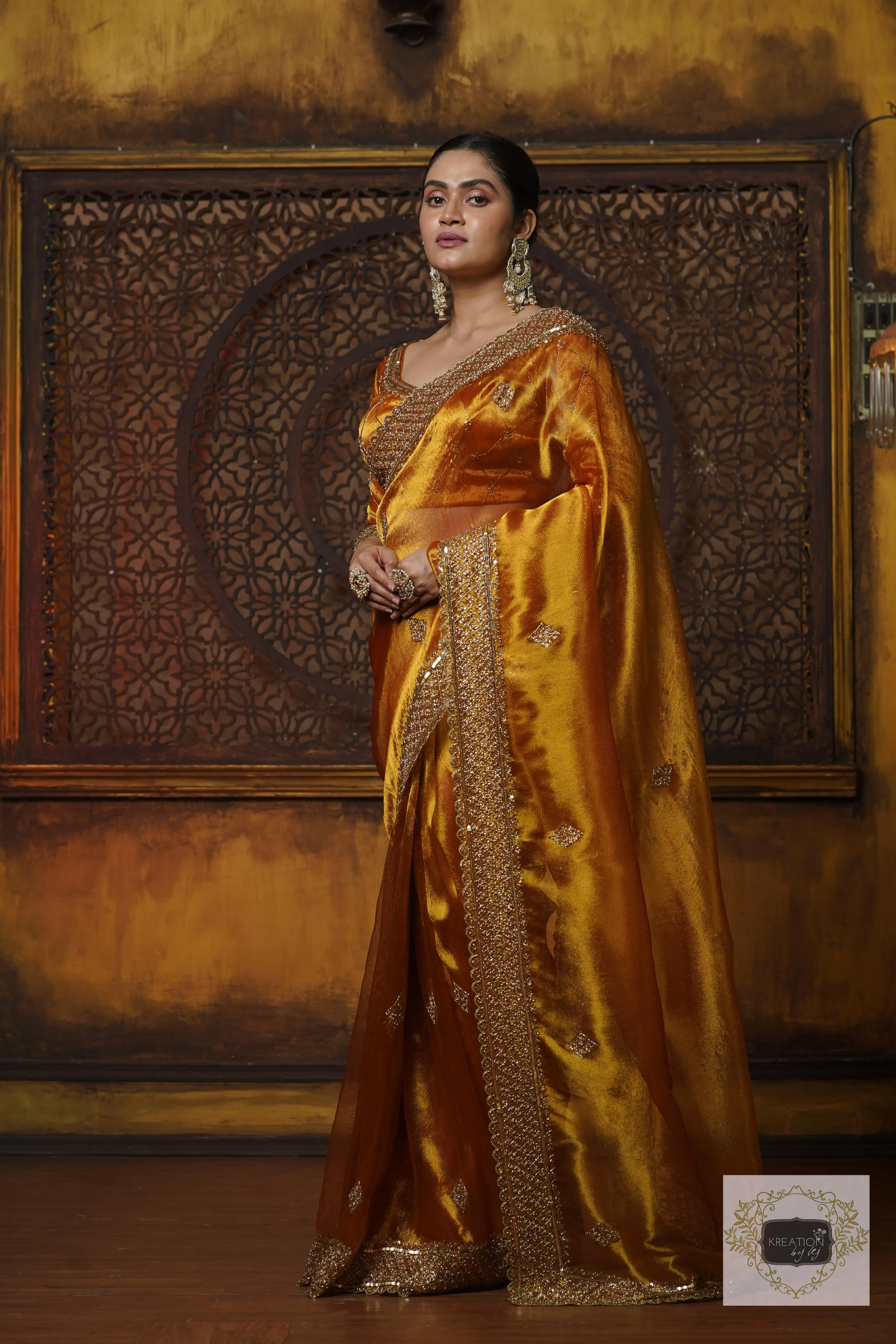 Fiery Gold Zari Tissue Zeenat Saree