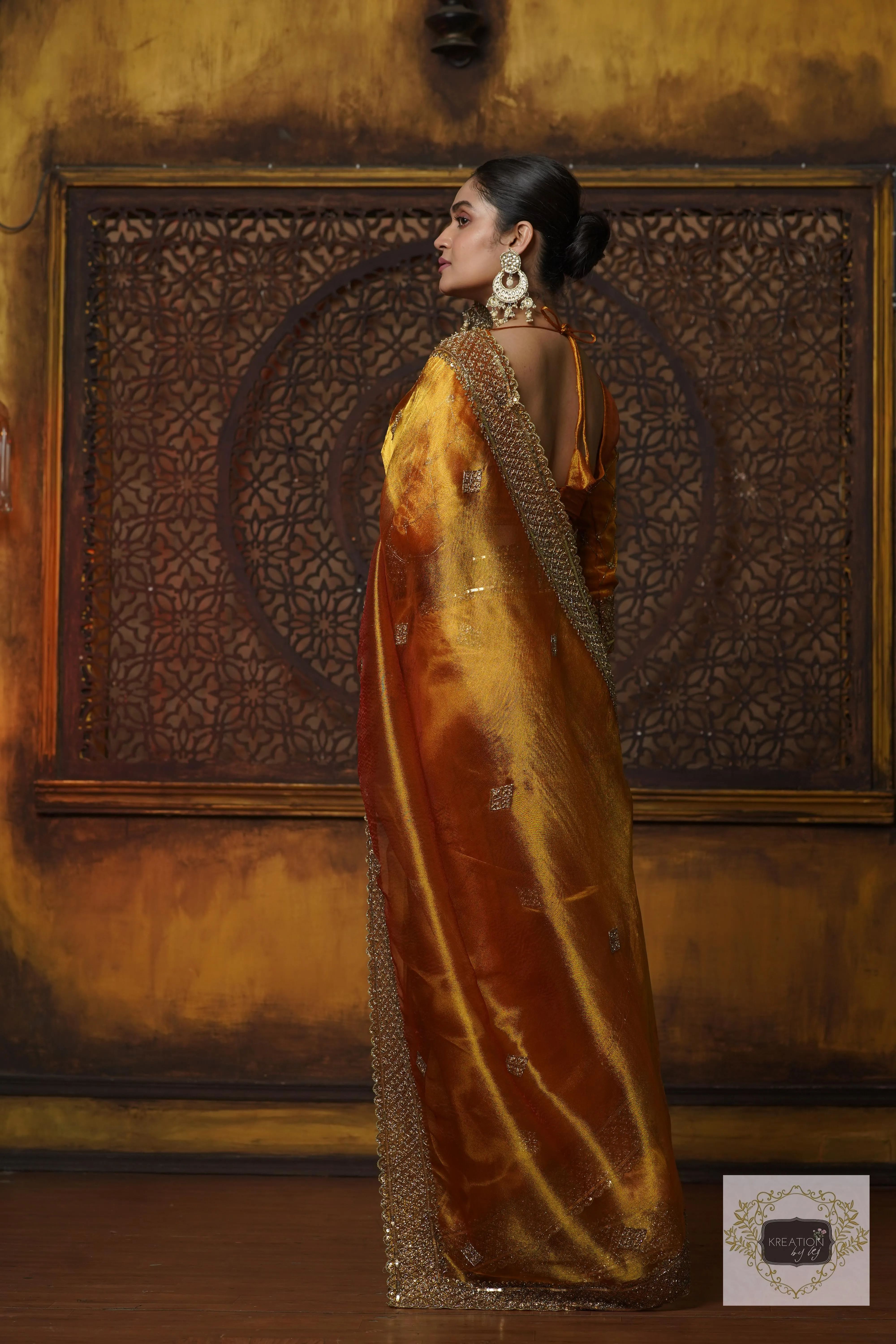 Fiery Gold Zari Tissue Zeenat Saree