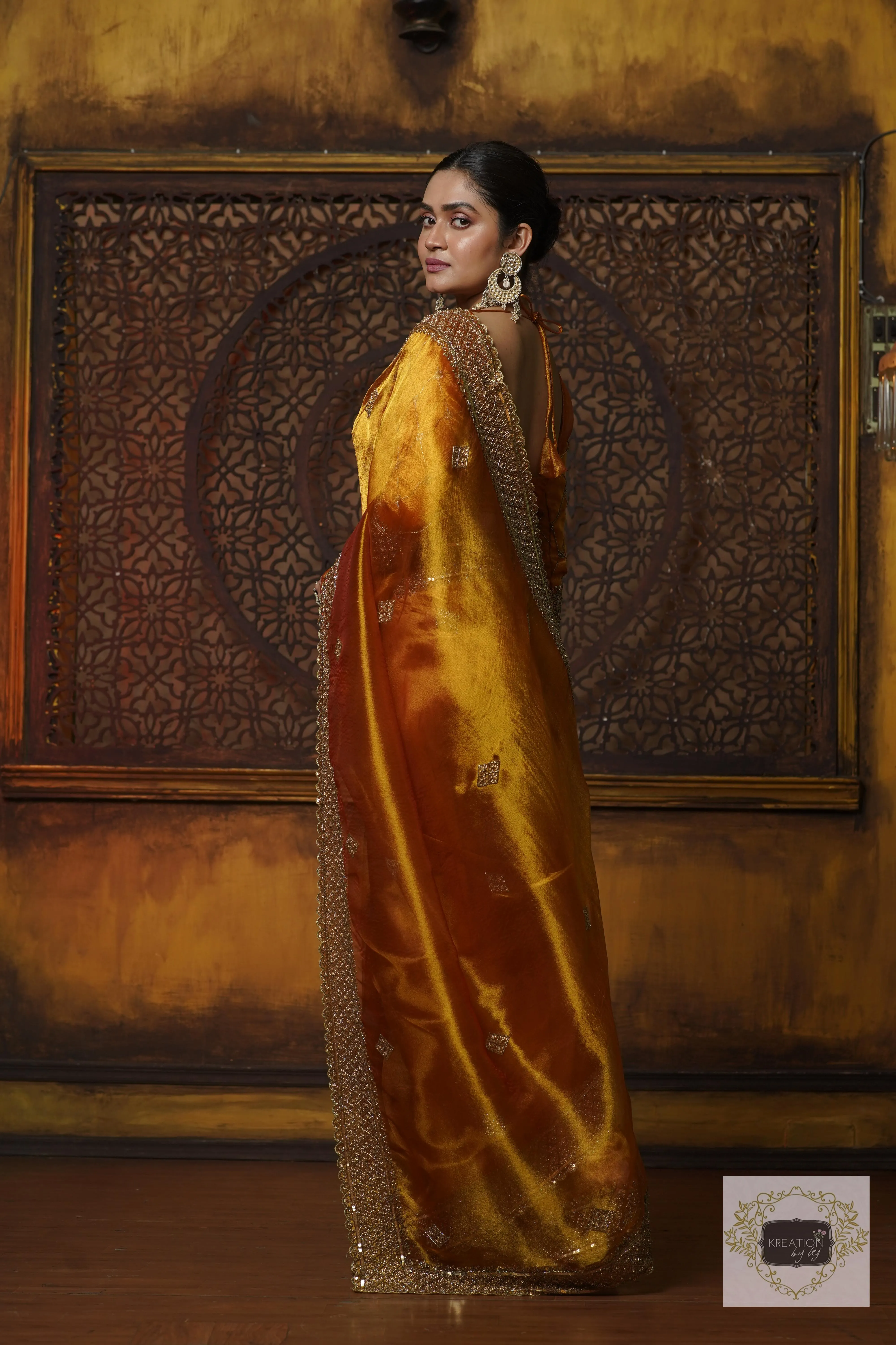 Fiery Gold Zari Tissue Zeenat Saree