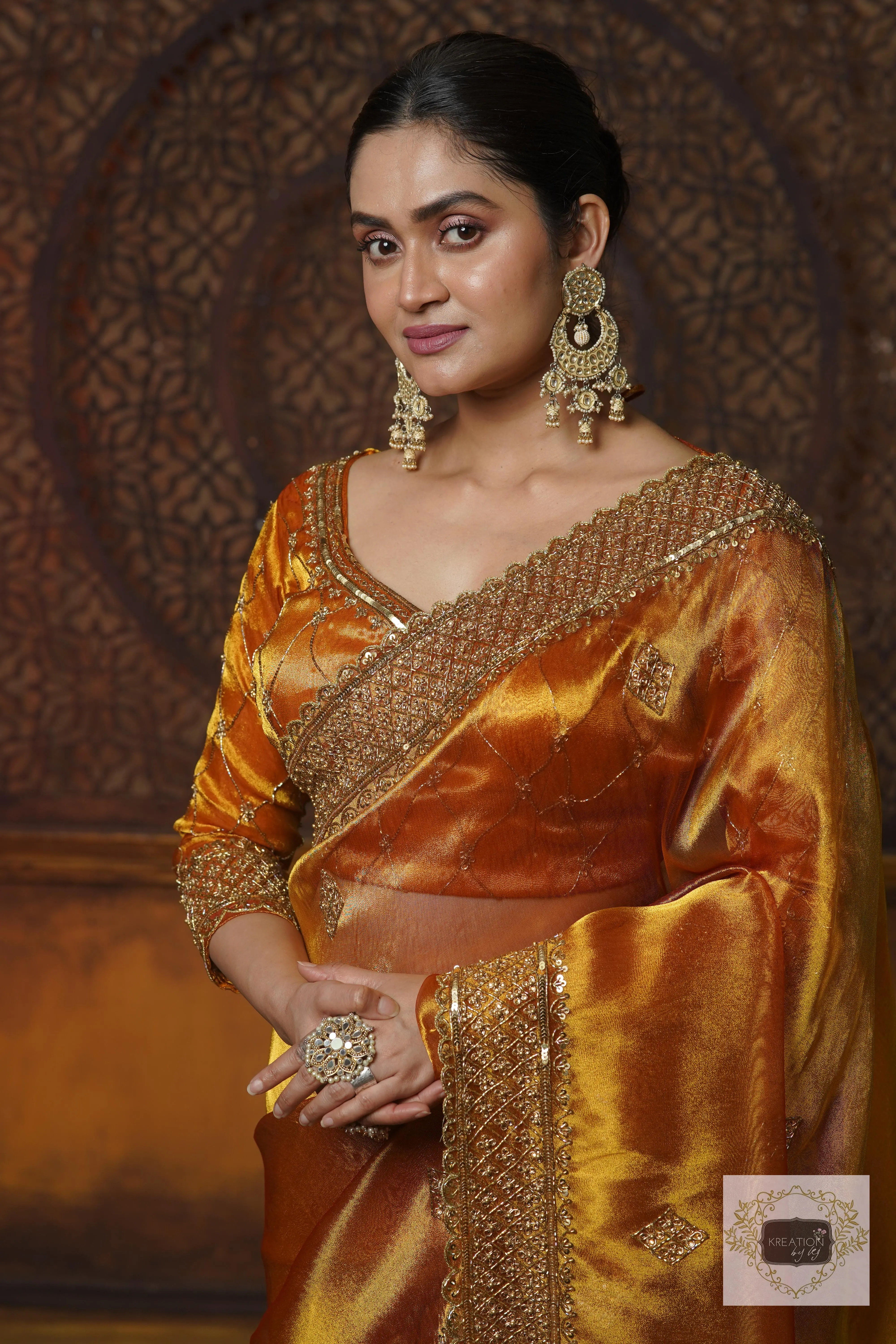 Fiery Gold Zari Tissue Zeenat Saree