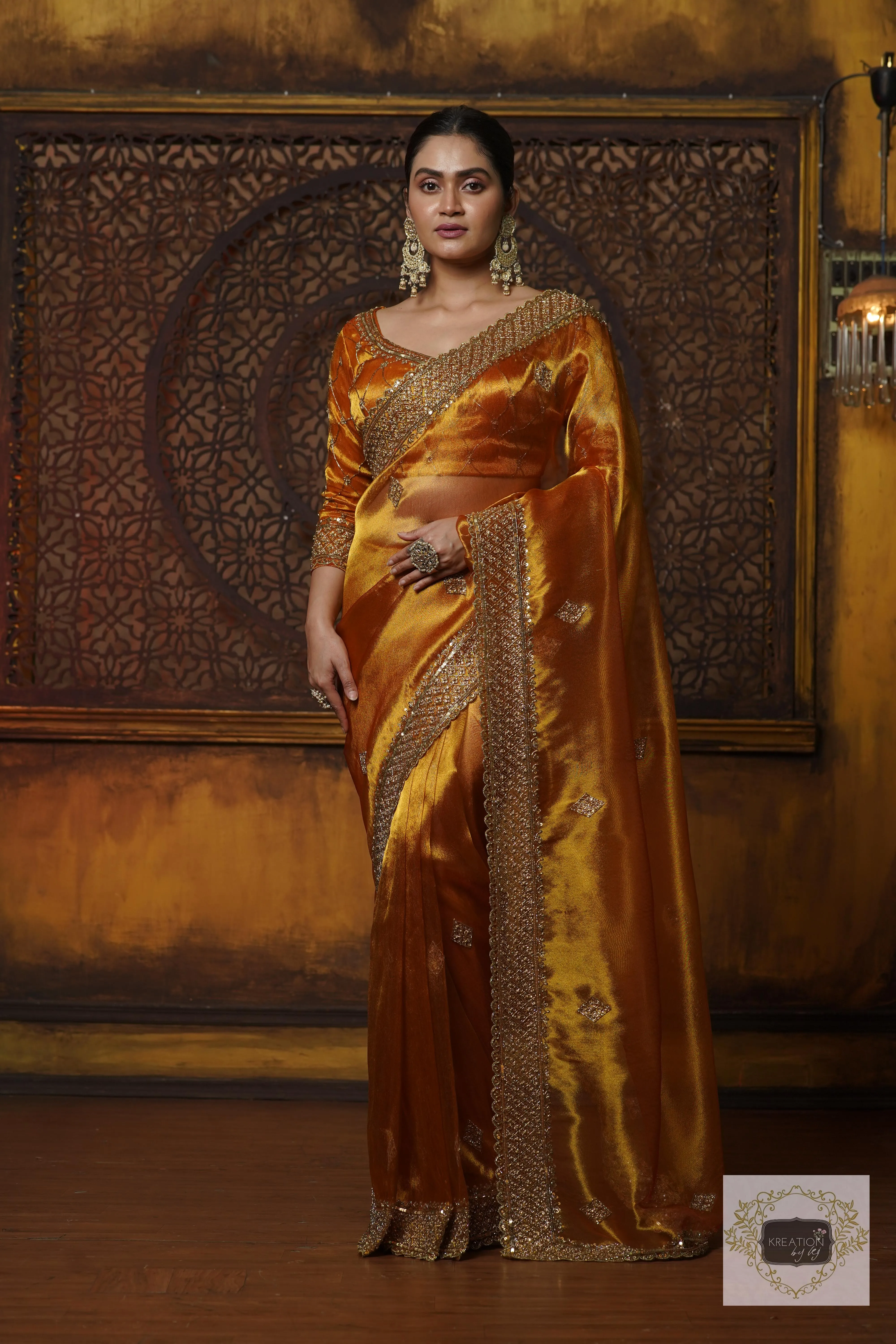 Fiery Gold Zari Tissue Zeenat Saree