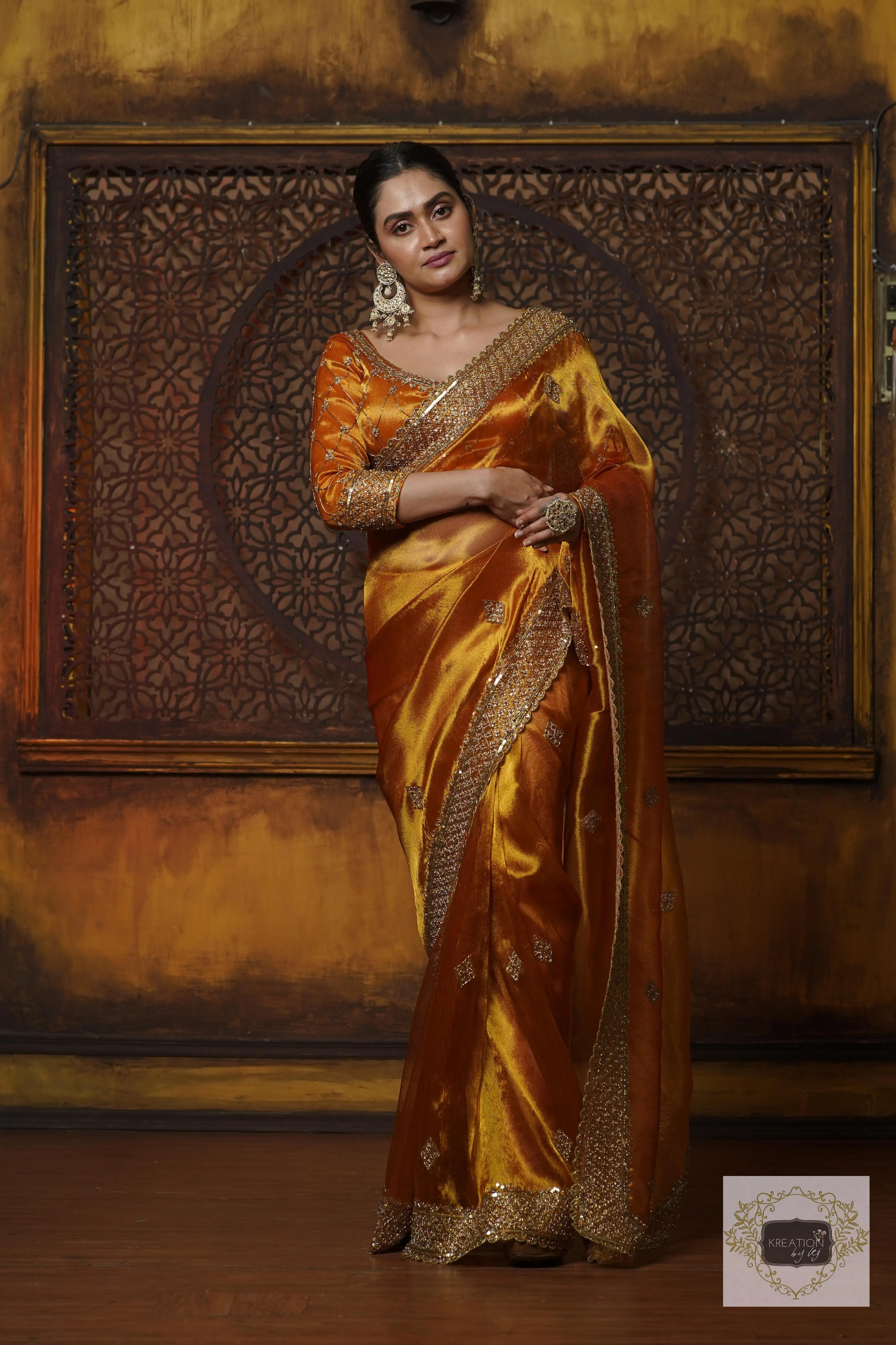 Fiery Gold Zari Tissue Zeenat Saree