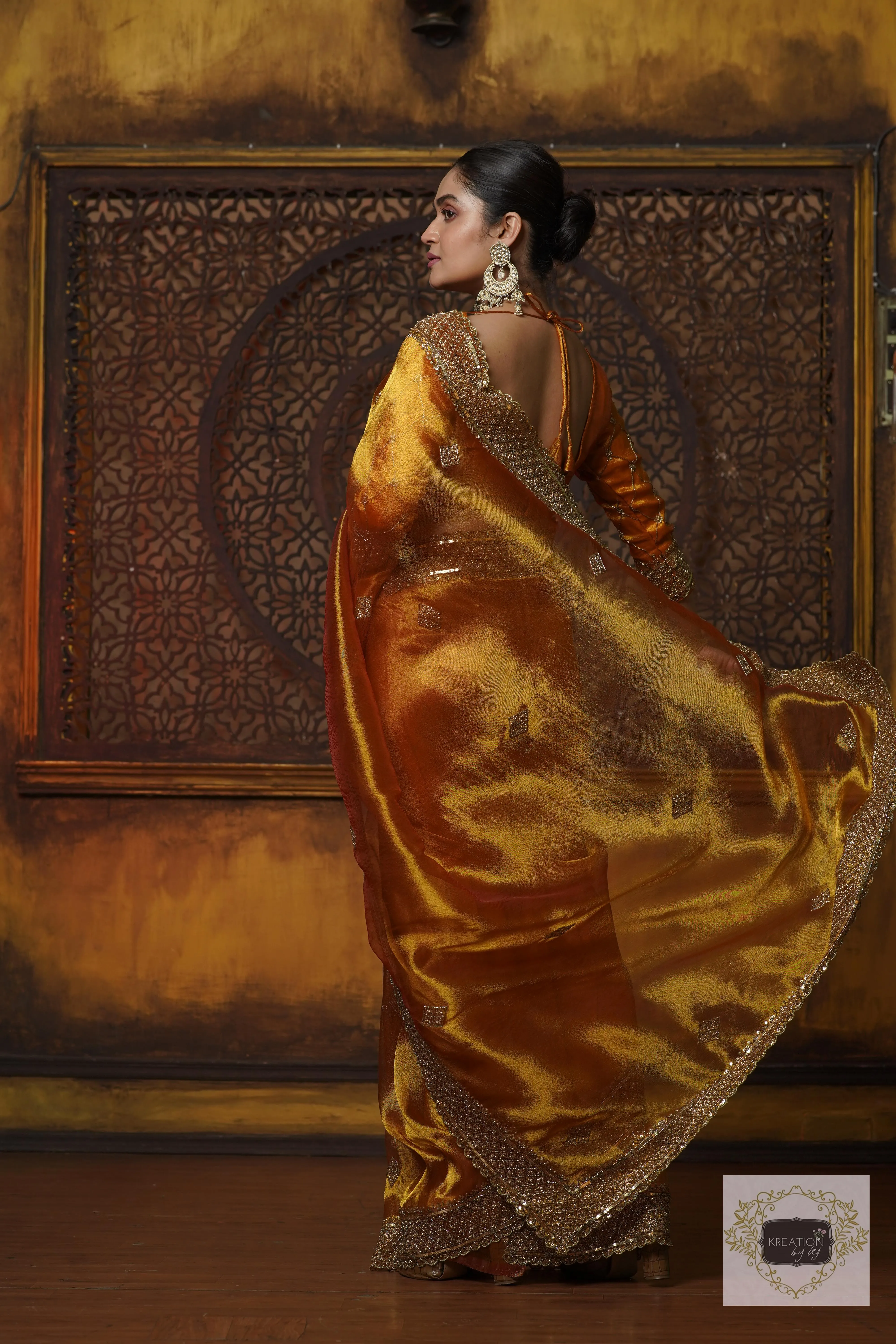 Fiery Gold Zari Tissue Zeenat Saree