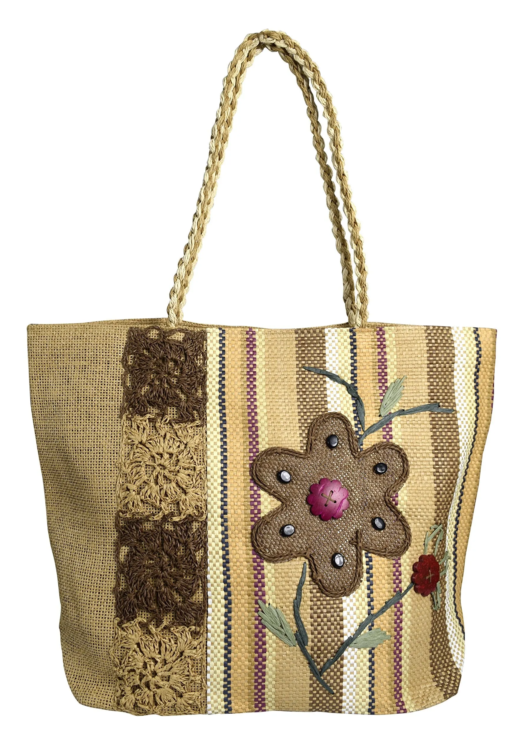 Floral Jute Handbags Multipurpose Shoulder Bags Purse