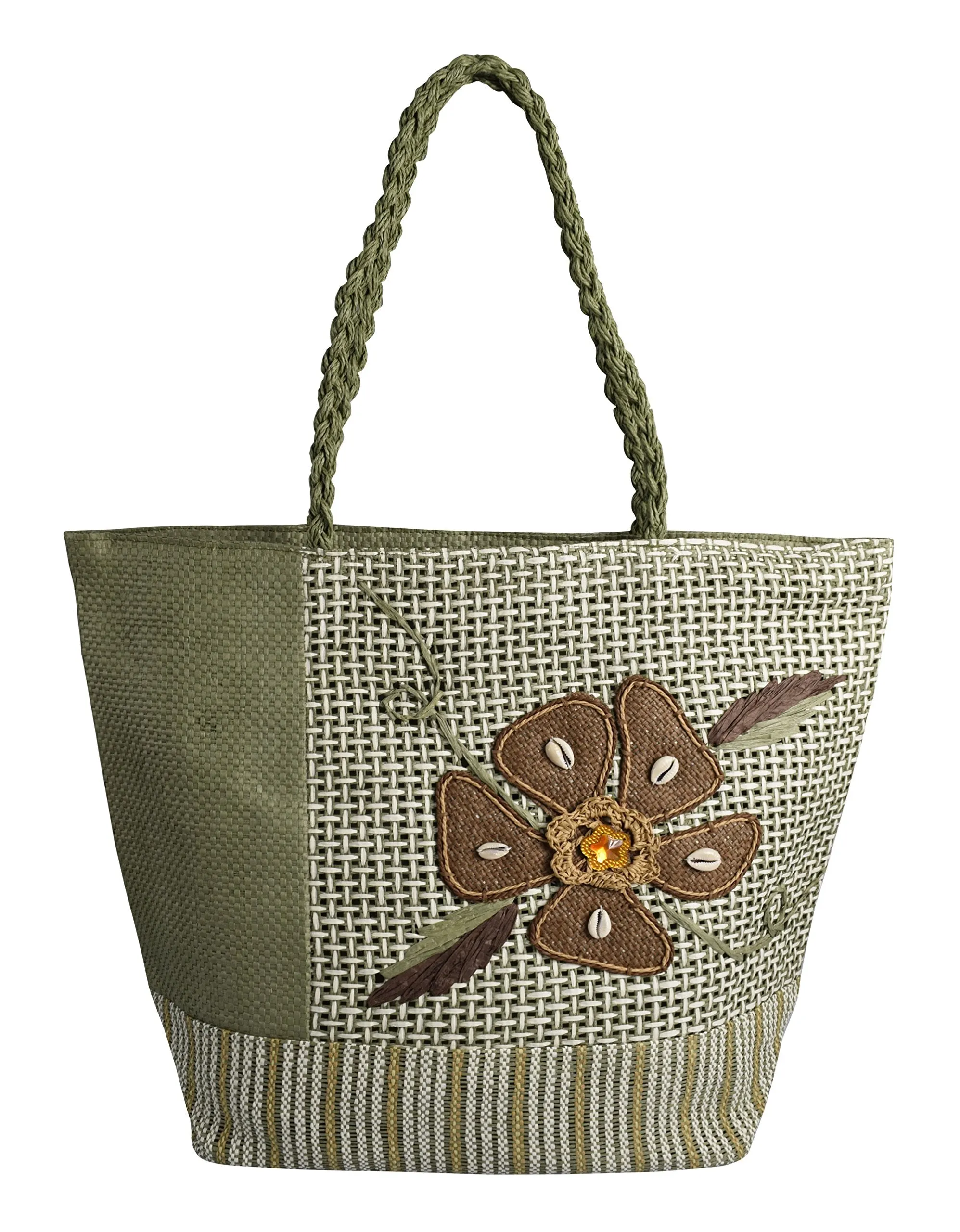 Floral Jute Handbags Multipurpose Shoulder Bags Purse