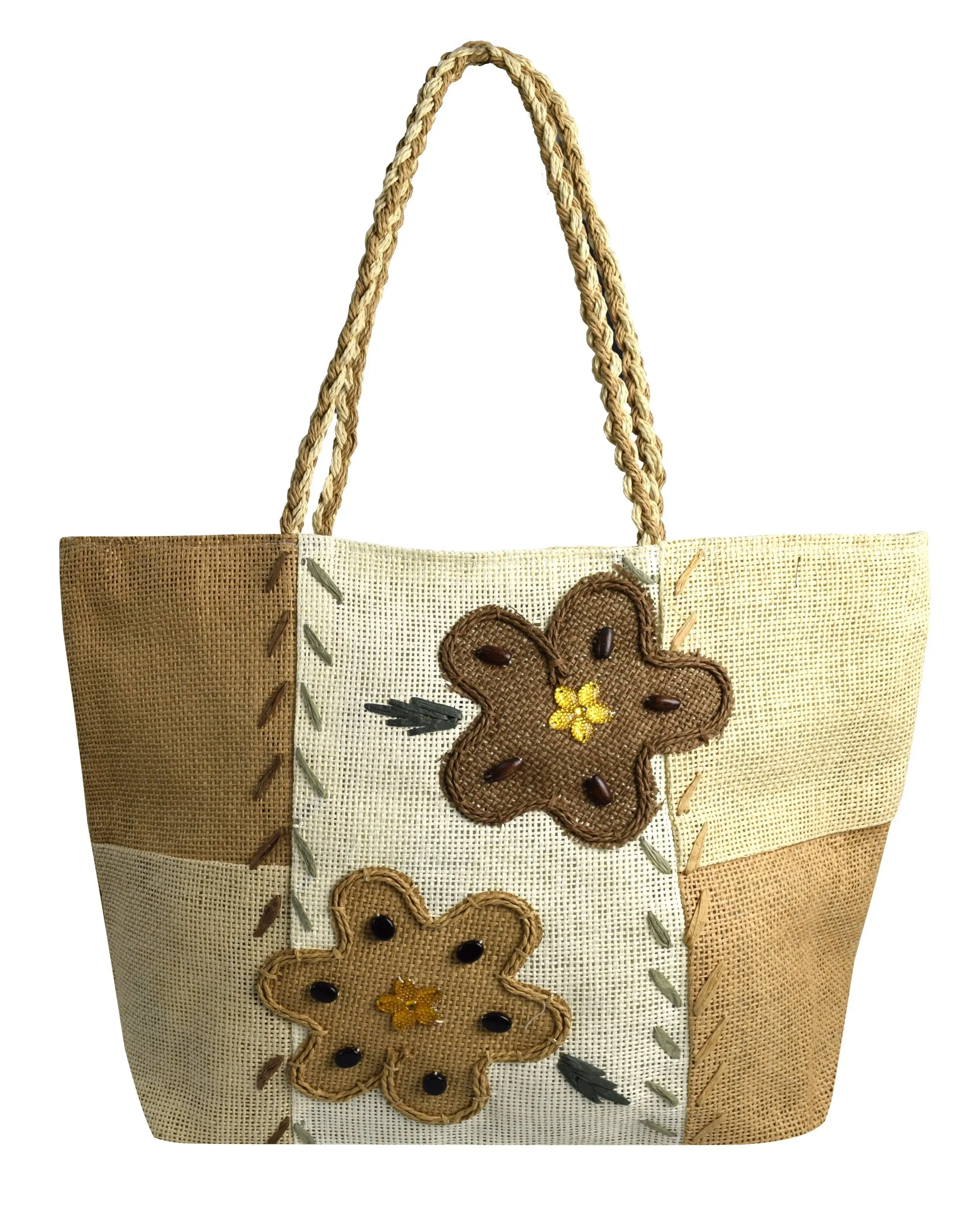 Floral Jute Handbags Multipurpose Shoulder Bags Purse