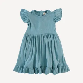 flutter sleeve pinafore dress | blue smoke | modal skinny rib