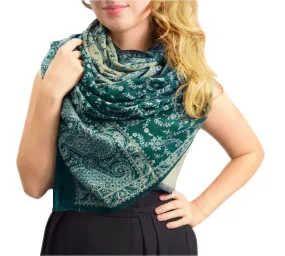 Forest Green/Tan Thick 4 Ply Reversible Paisley Pashmina Blanket Scarf