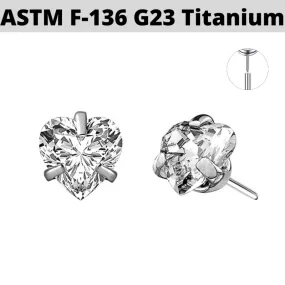 G23 Titanium Threadless Push In Prong Set Heart CZ Gem Top