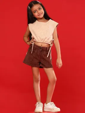 Girls Beige Rayon Solid Crop Top