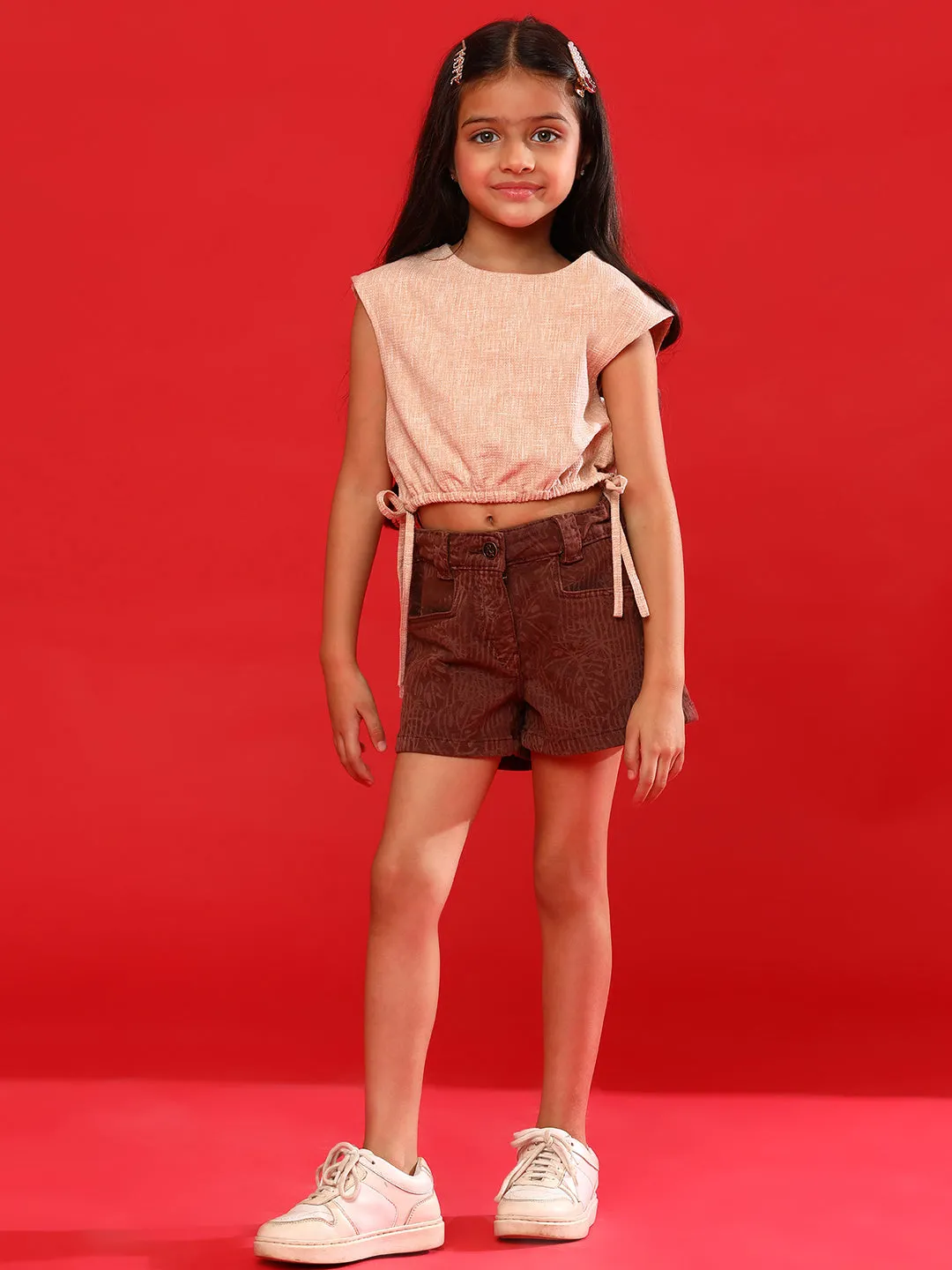 Girls Beige Rayon Solid Crop Top