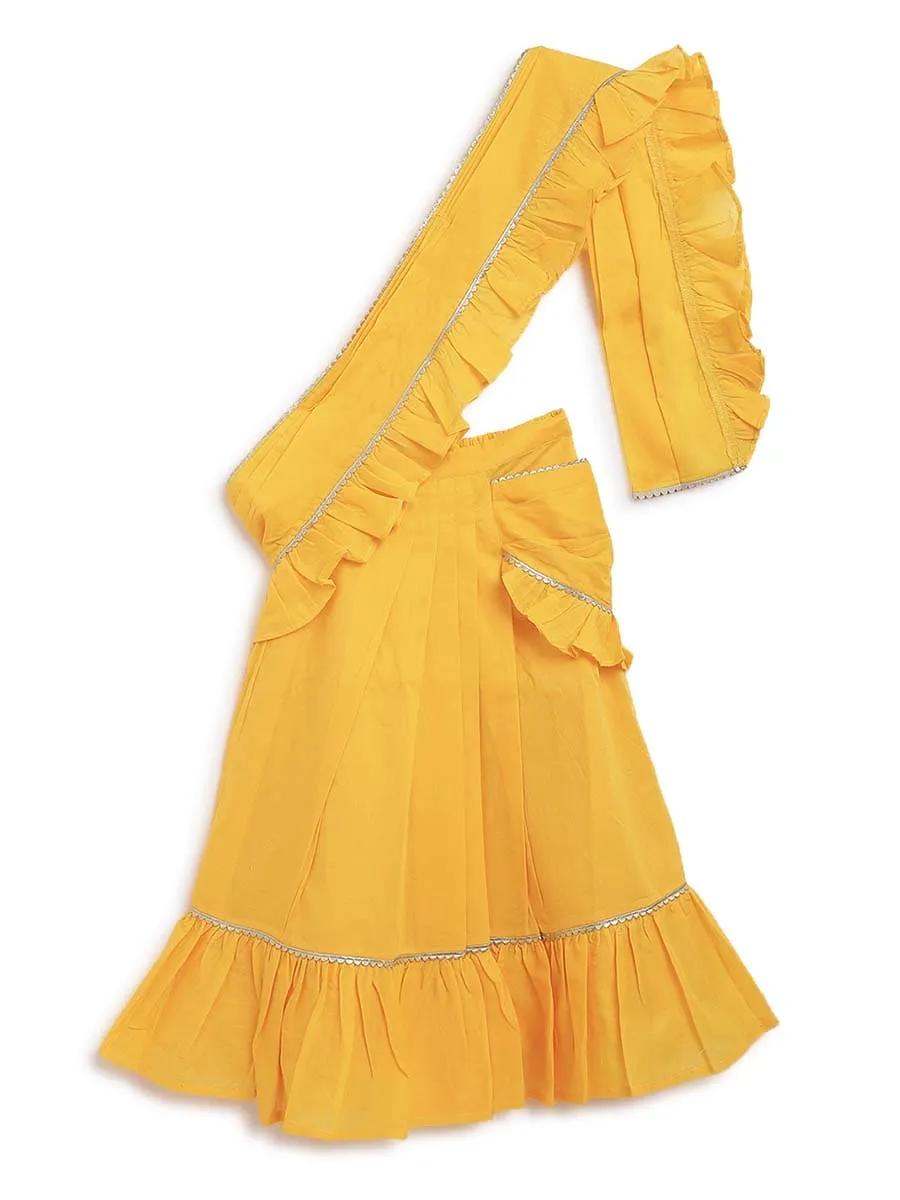 Girls Ruffle Saree-Yellow