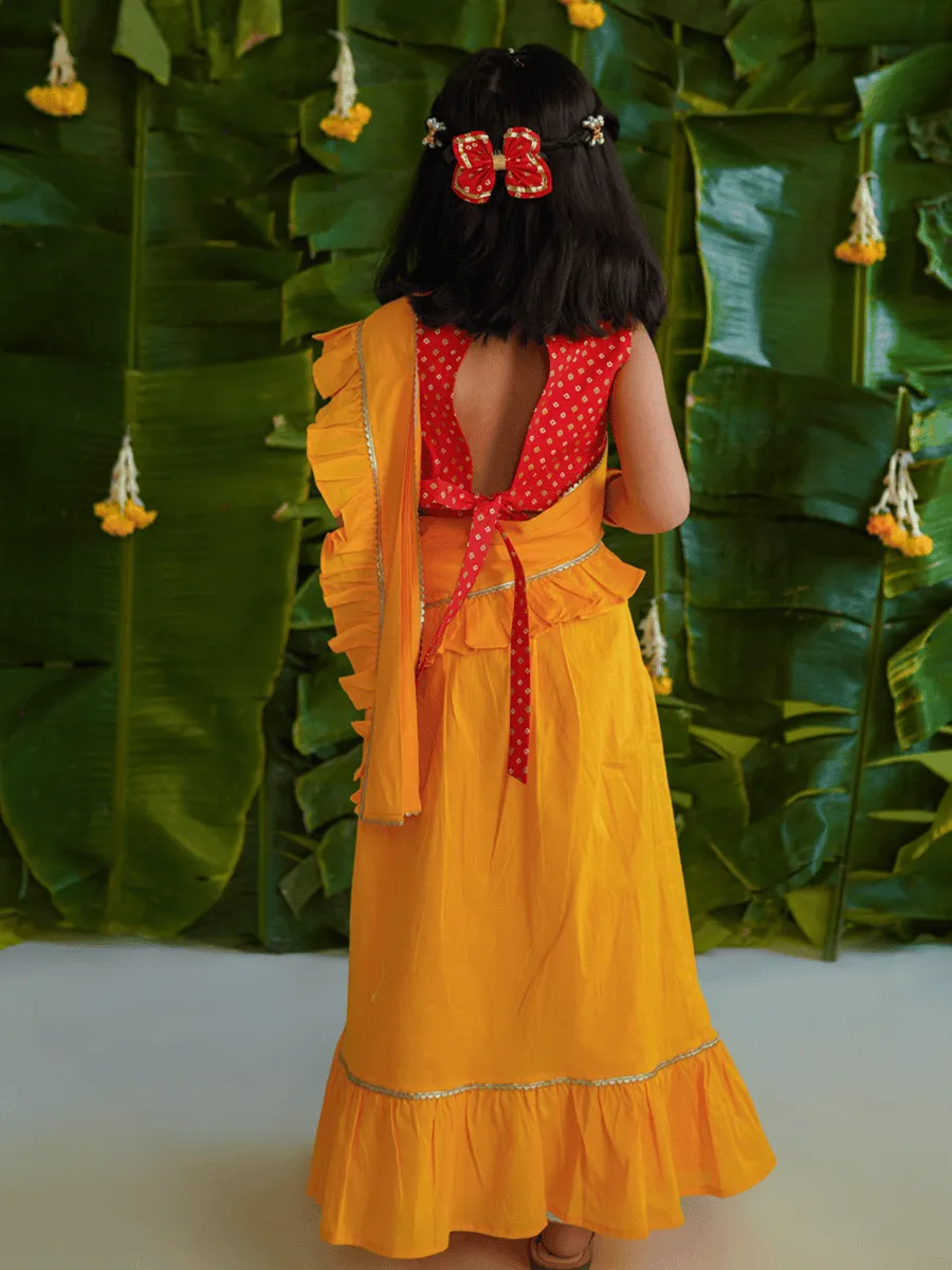 Girls Ruffle Saree-Yellow