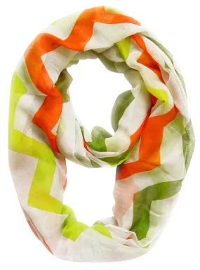 Green/Orange Peach Couture Modern Radiant Multicolored Chevron Geometric Infinity Loop Scarf