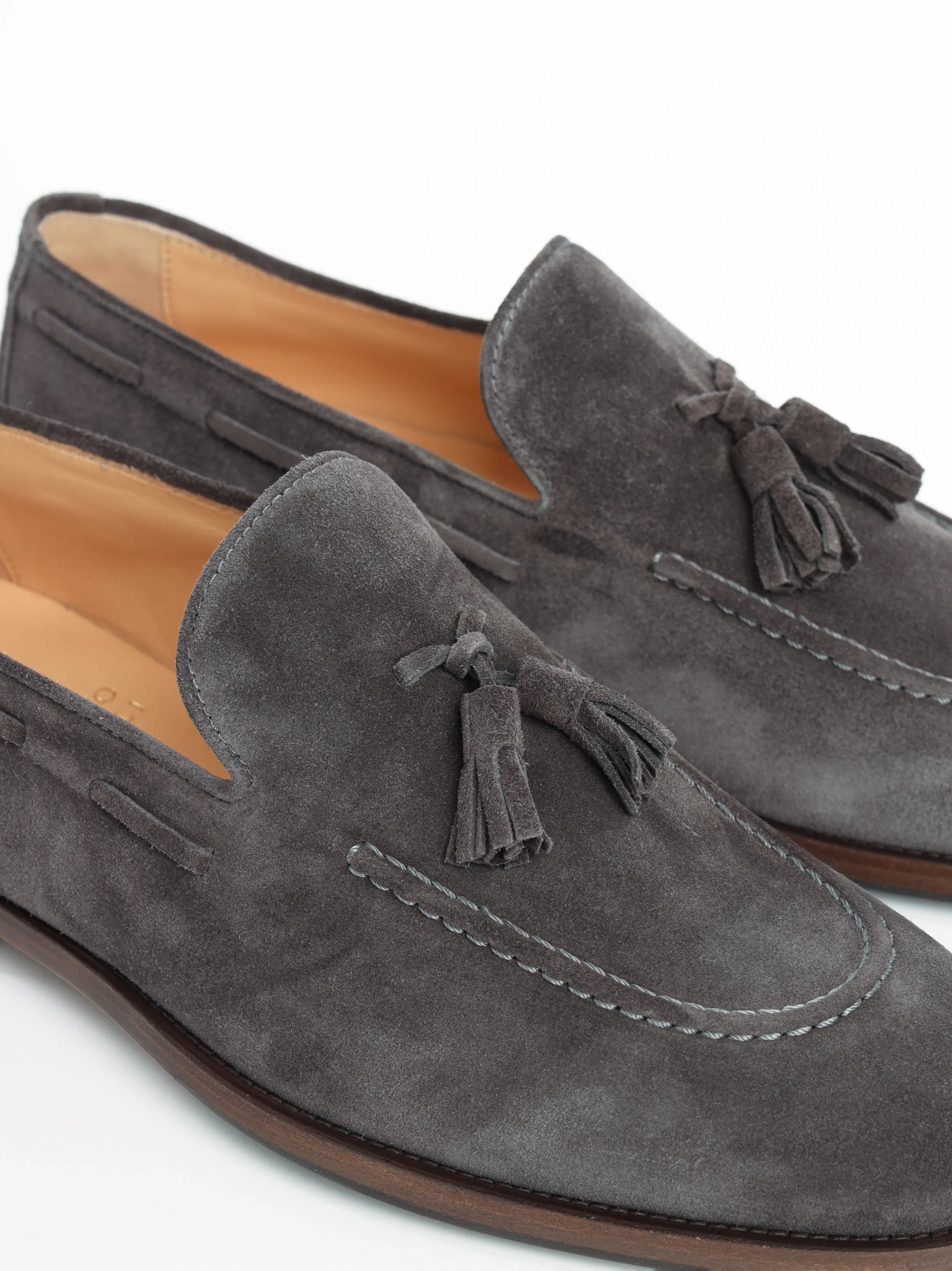 Grey Suede Loafers with Tassels