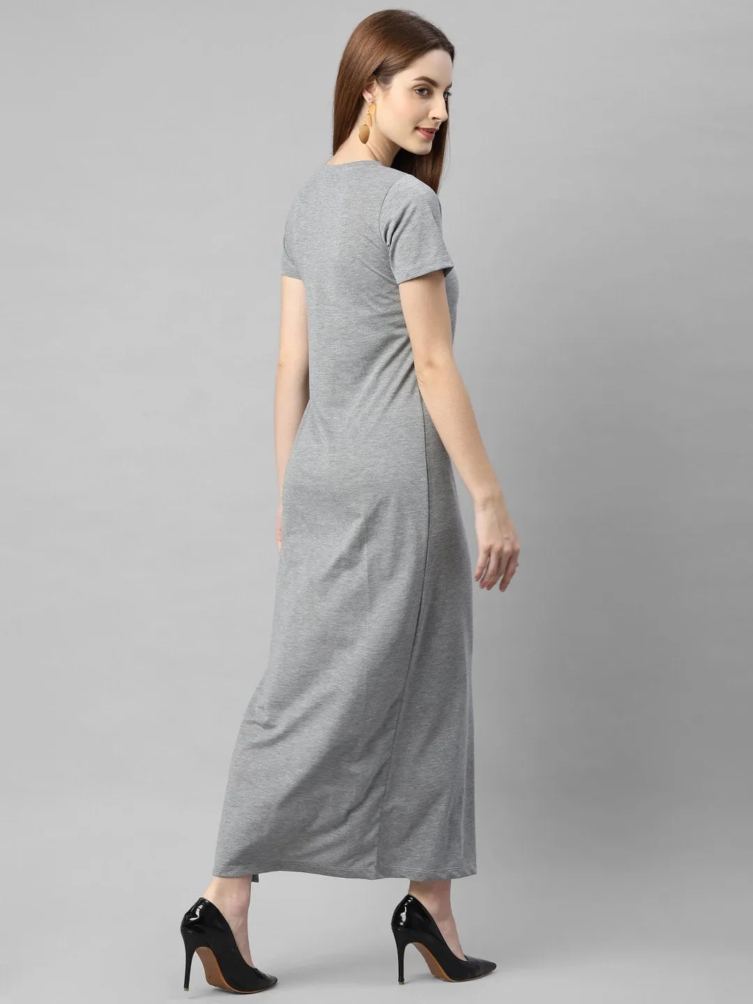 Half Sleeve V- Neck Maxi Dress