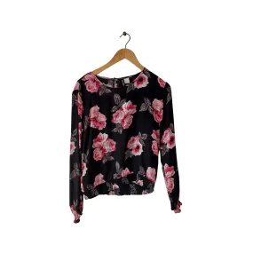 H&M Black & Pink Floral Printed Blouse | Like New |