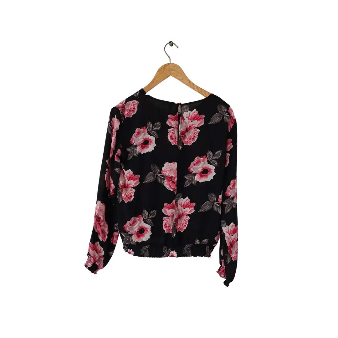 H&M Black & Pink Floral Printed Blouse | Like New |