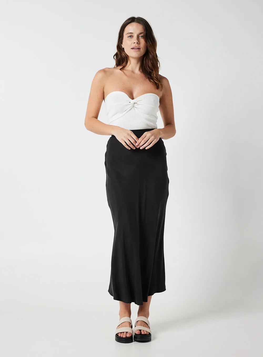 Hazel Cupro Midi Skirt-Black