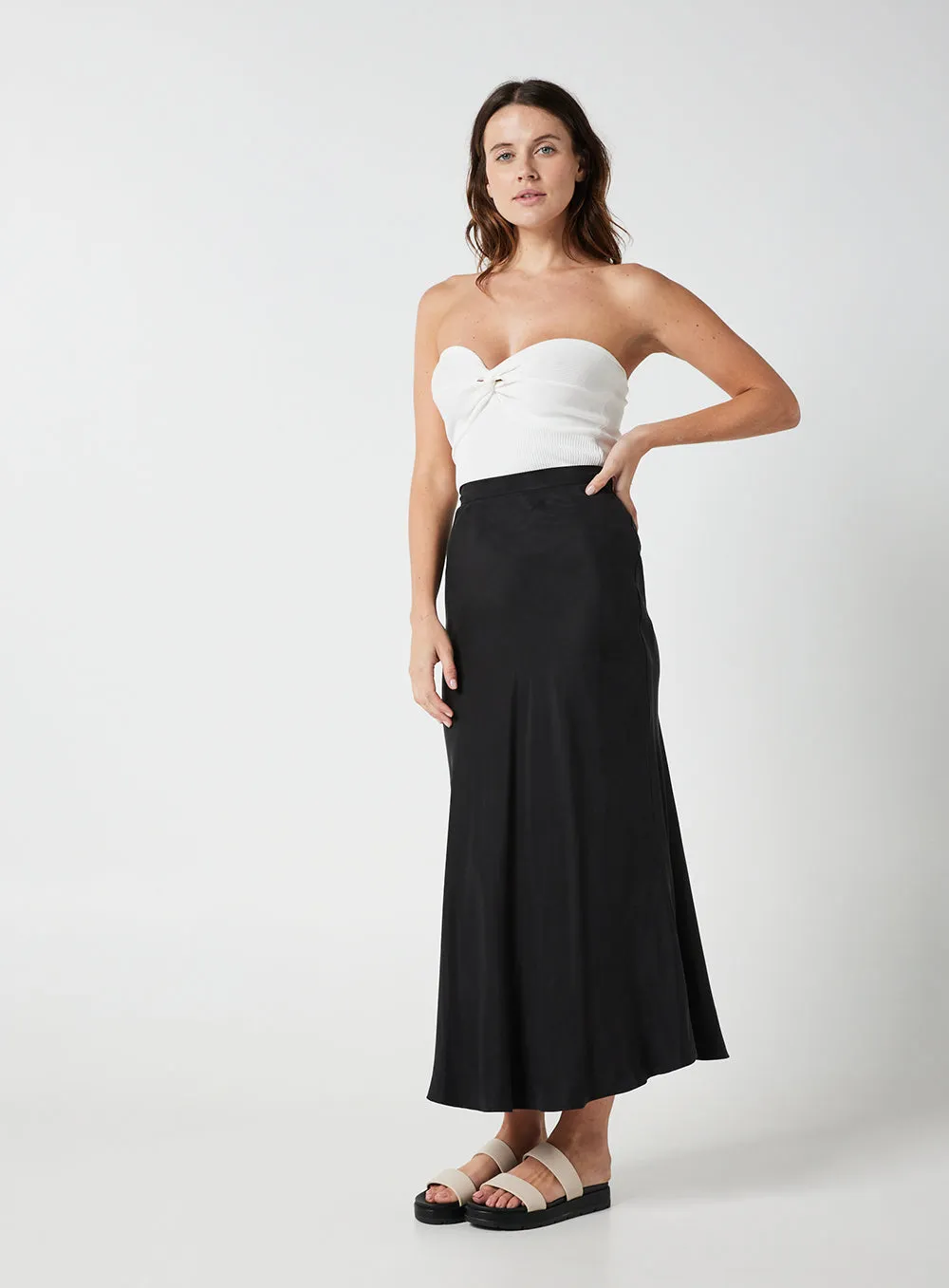 Hazel Cupro Midi Skirt-Black