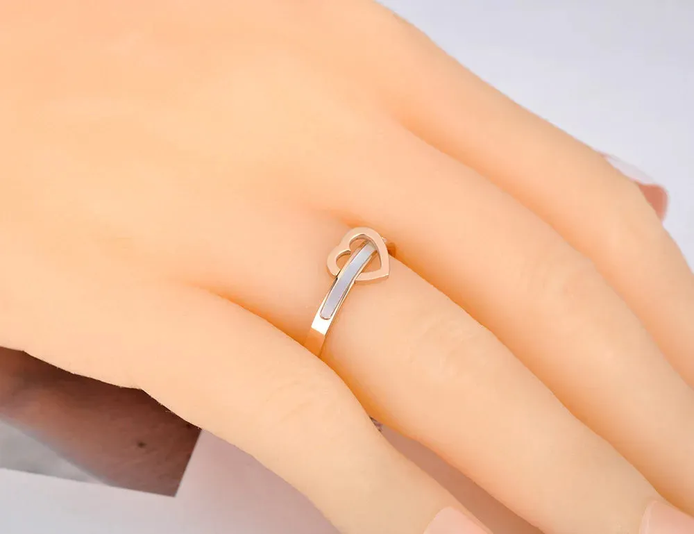 Heart Titanium Stainless Steel White Shell Love Heart Ring