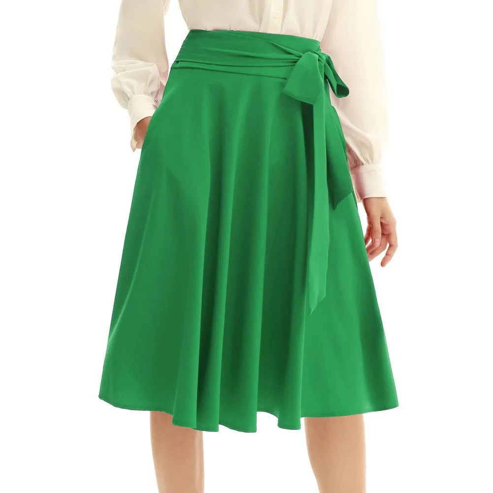 High Waisted A-Line Pocket Skirt Skate Skirt Flared Midi Skirt