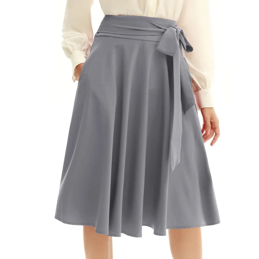 High Waisted A-Line Pocket Skirt Skate Skirt Flared Midi Skirt