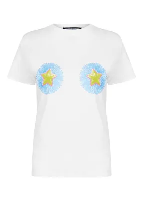 House of Holland Raffia Embellished Star White T-Shirt