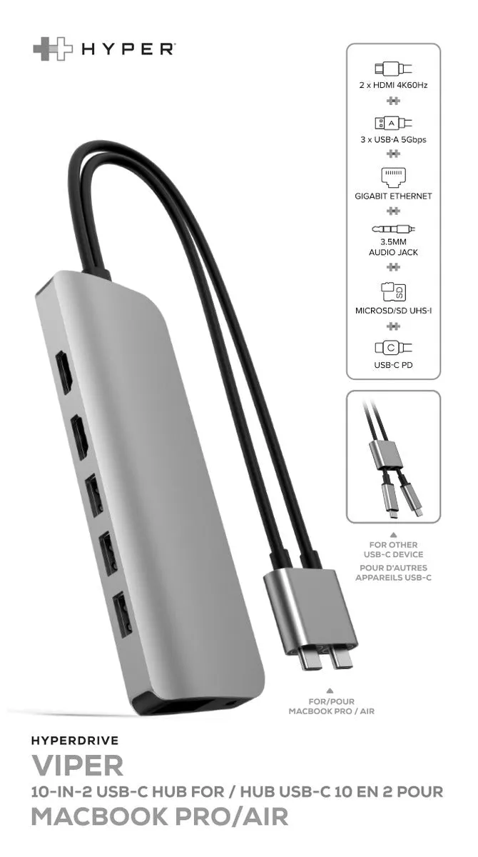 HyperDrive VIPER 10-in-2 USB-C Hub - Silver