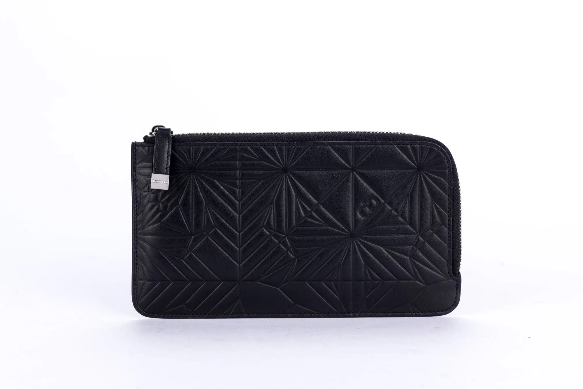 Isaratti VL01 Black Leather Embrosed L-Shape Zipper Pouch with Box