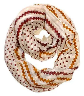 Ivory Chic Polka Dot And Chevron Sheer Infinity Loop Scarf