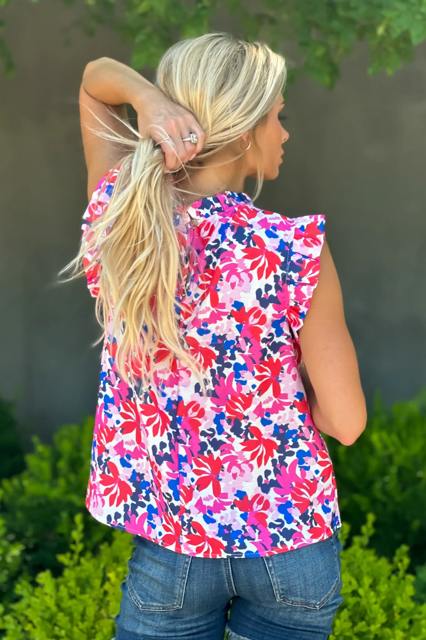 Just So Sweet Ruffle Trimmed Sleeveless Blouse : Pink Floral