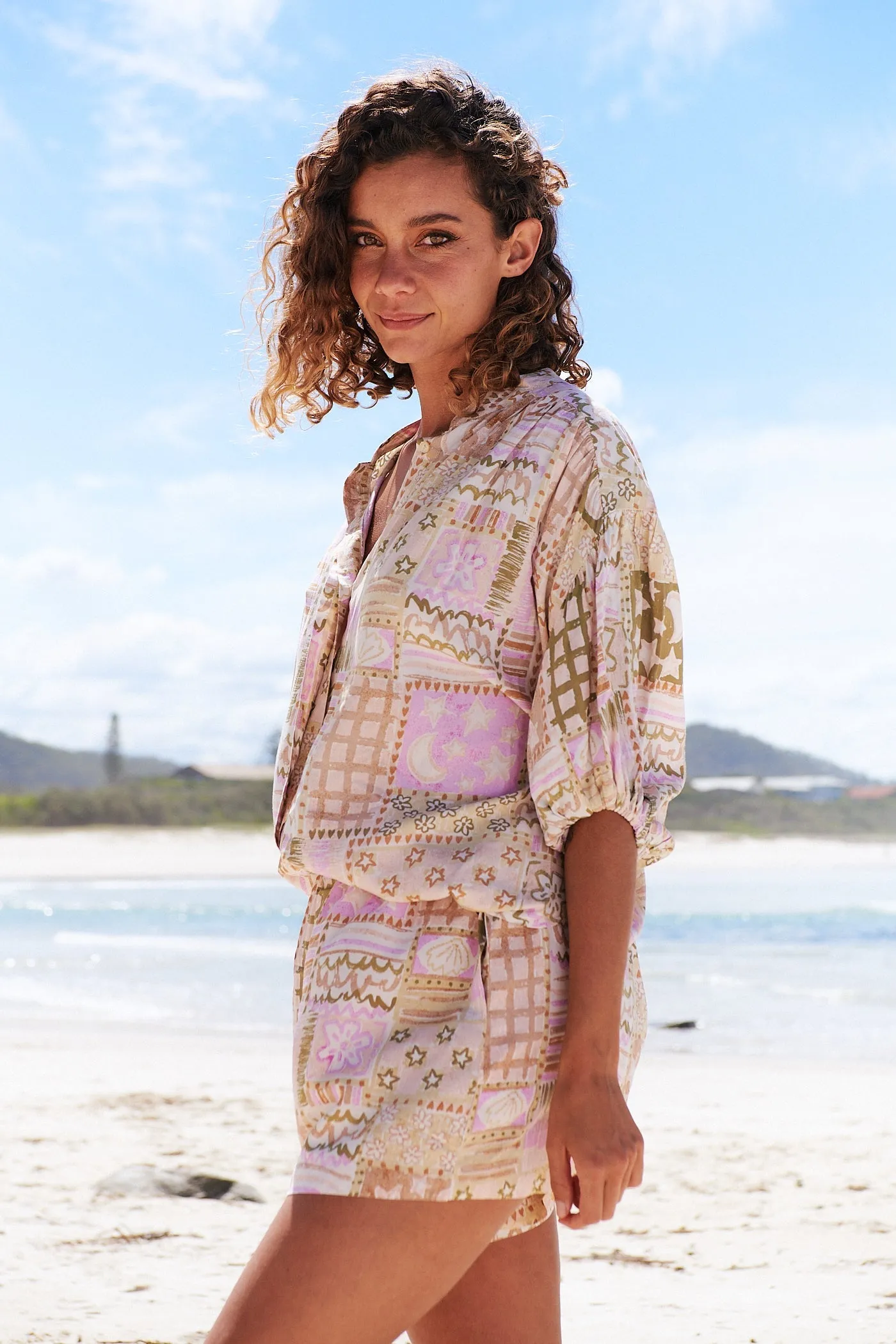 Justine Shirt - Beige/Pink