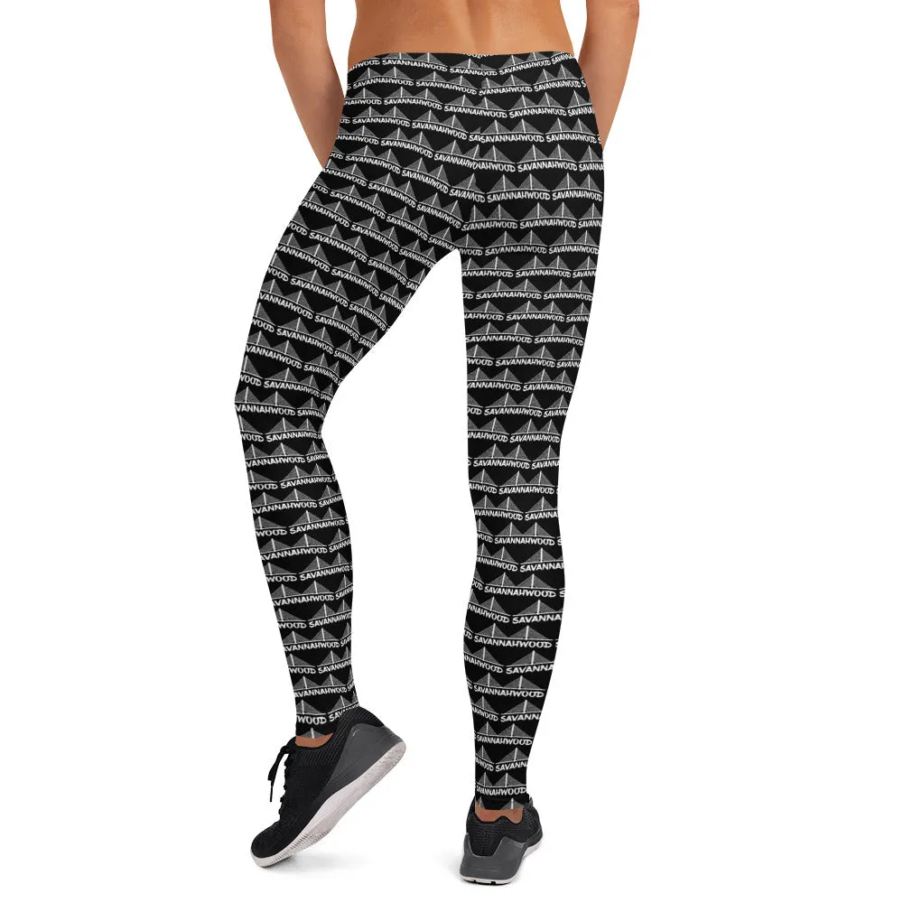 Leggings Black White Savannahwood Logo