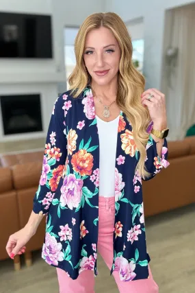 Lizzy Cardigan in Navy and Lavender Bouquet - 4/19