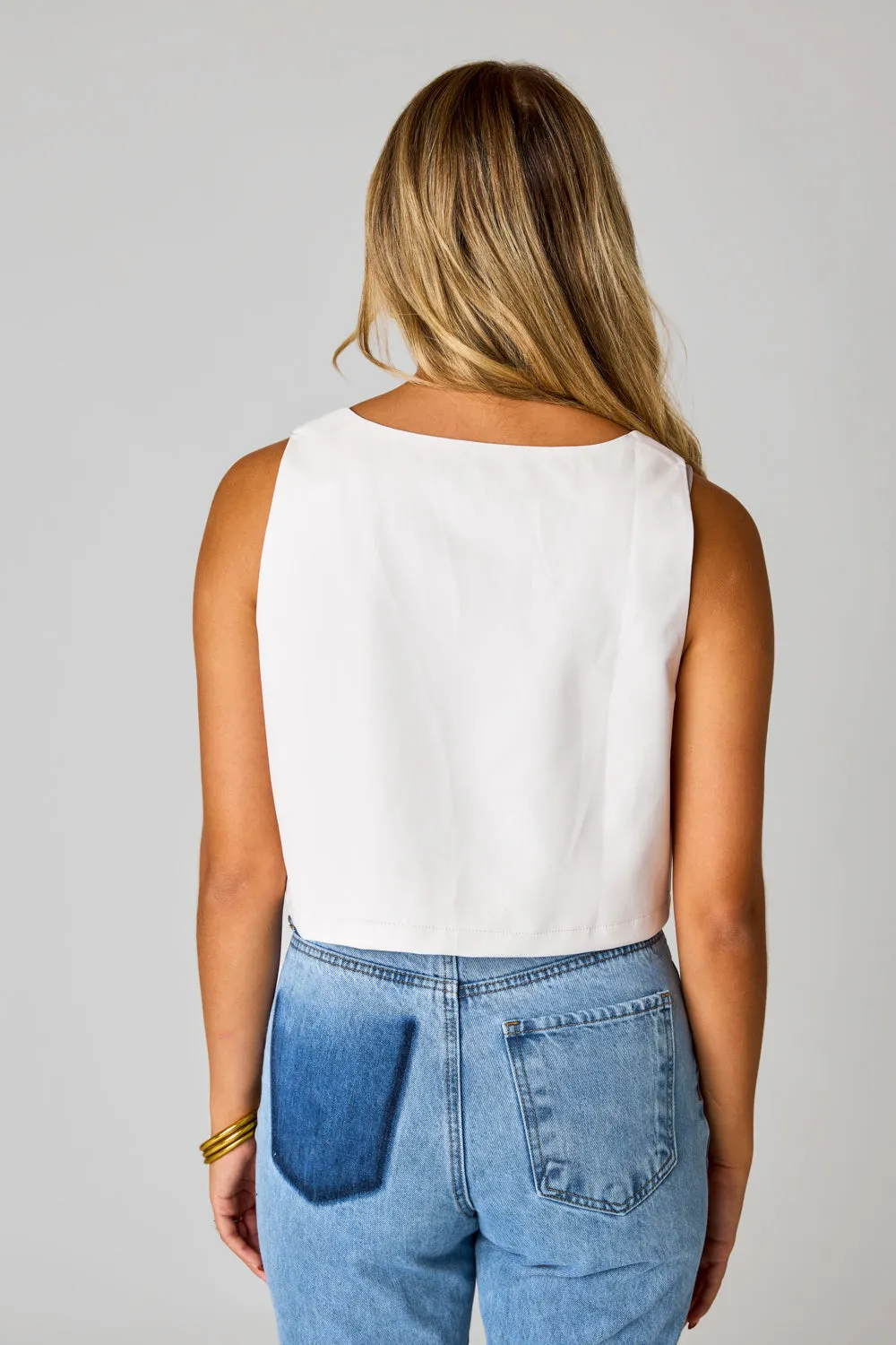 Manning Vegan Leather Cropped Tank Top - Powder