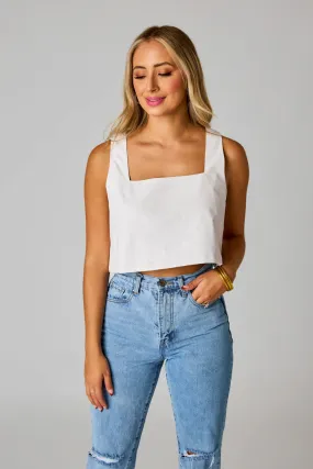 Manning Vegan Leather Cropped Tank Top - Powder