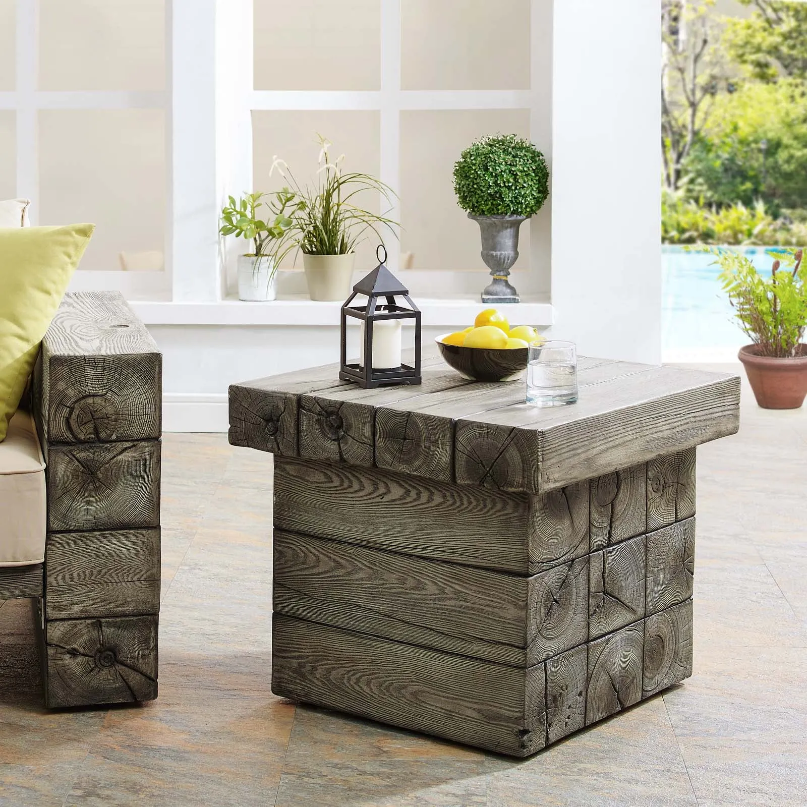 Manteo Rustic Coastal Outdoor Patio Side Table