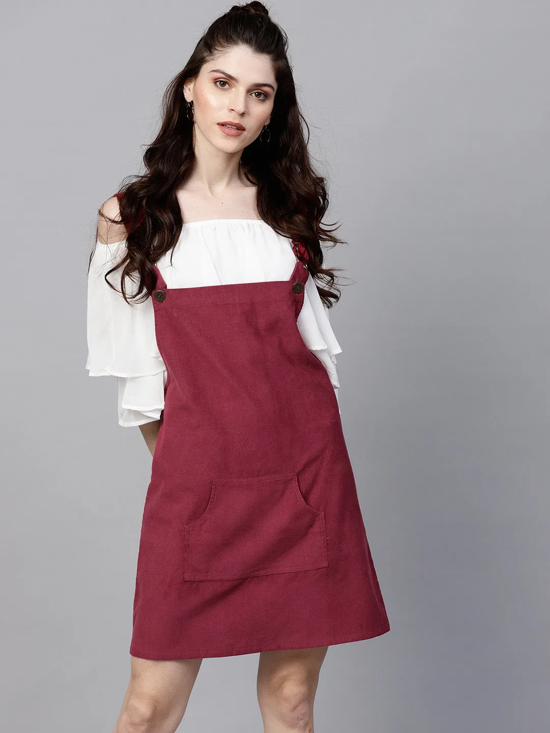 Maroon Kangaroo Pocket Corduroy Pinafore