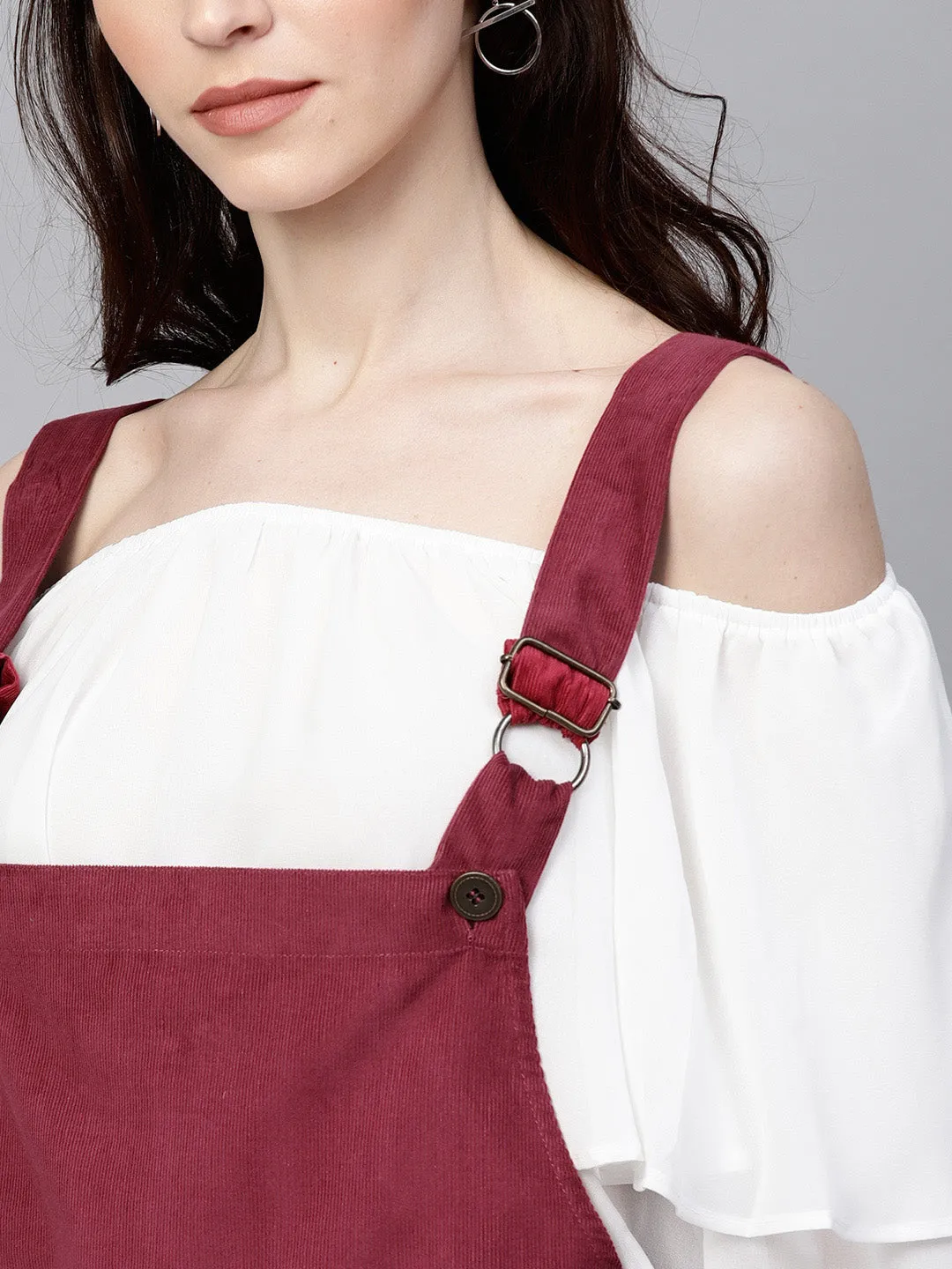 Maroon Kangaroo Pocket Corduroy Pinafore