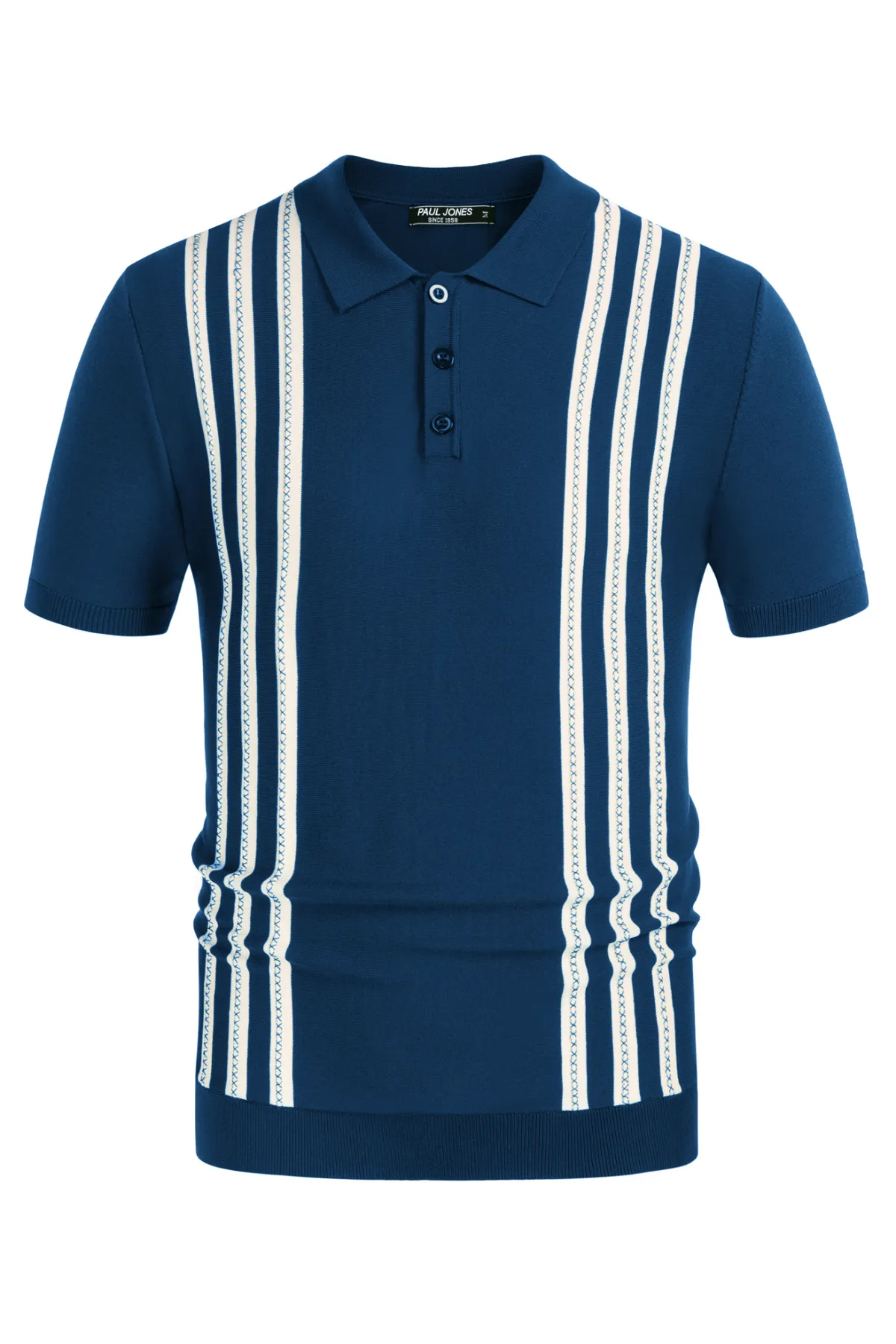 Men's Vintage Stripe Knitted Polo Shirts Short Sleeve Pullover Golf Knit Mens Polo Shirt