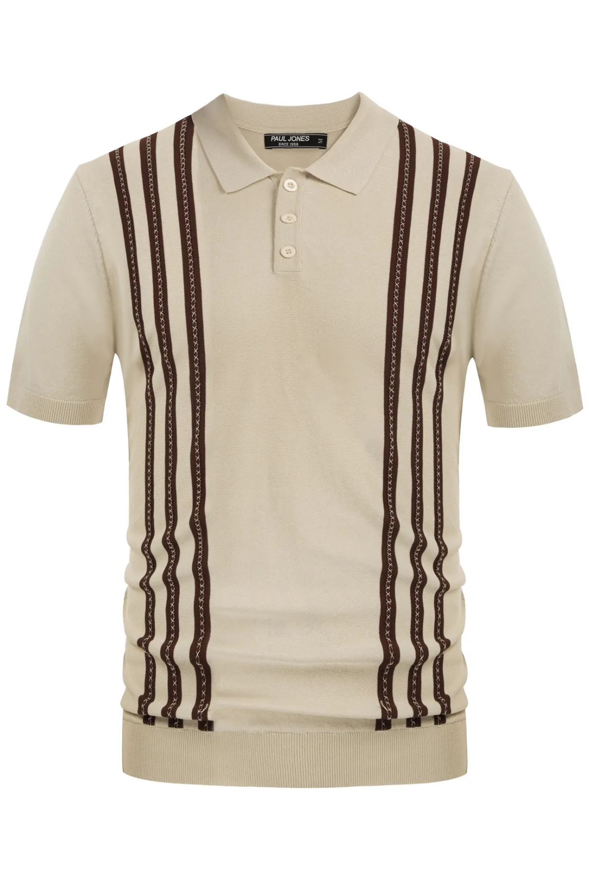 Men's Vintage Stripe Knitted Polo Shirts Short Sleeve Pullover Golf Knit Mens Polo Shirt