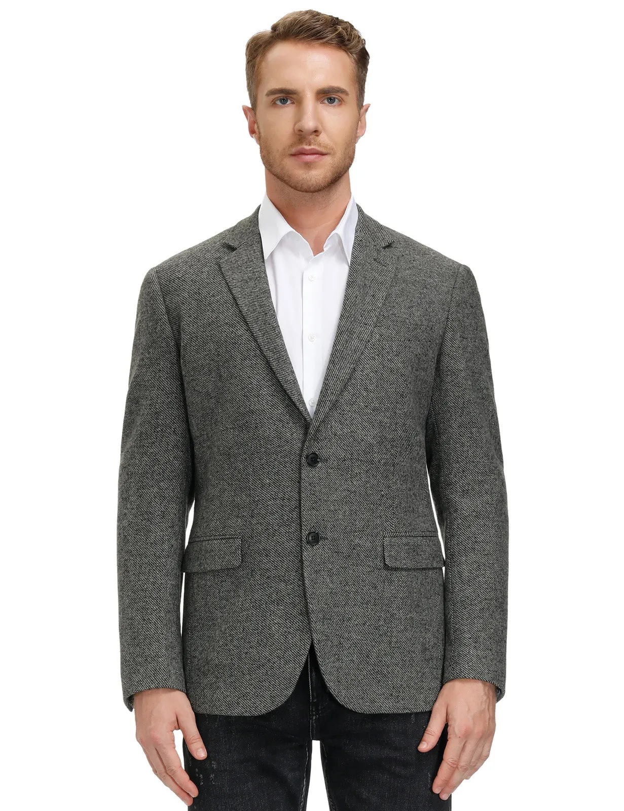 Mens Wool Blend Blazer Jacket Houndstooth Suit Blazer Notch Lapel Two Buttons