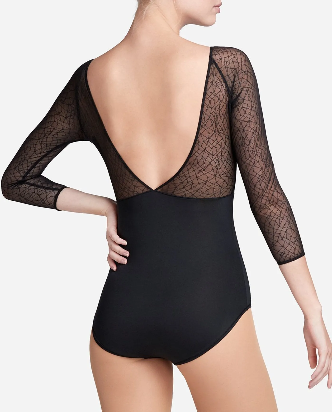 Mesh Overlay Long Sleeve Leotard